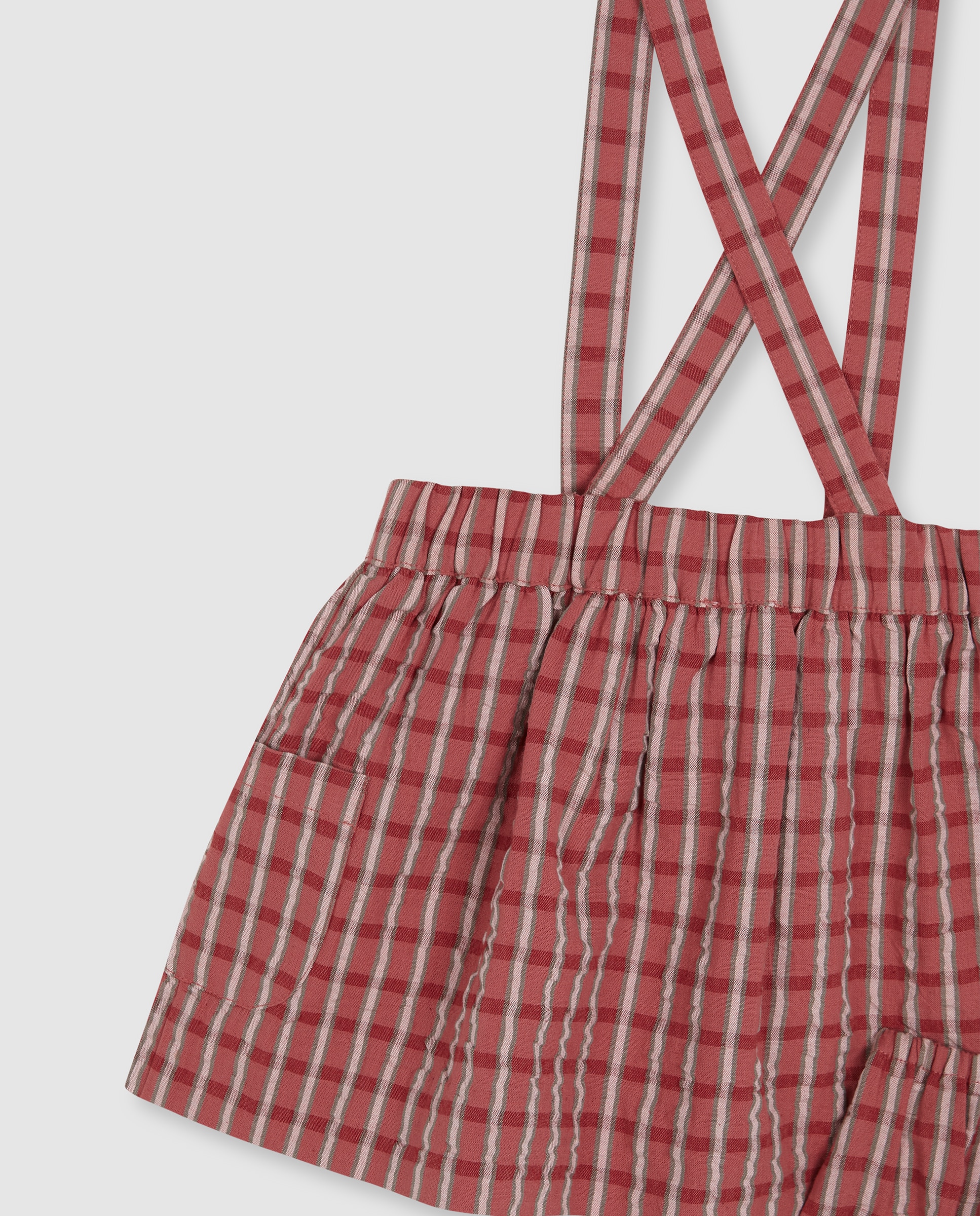 Saia para Bebé Aos Quadrados com Bolsos Bege-6