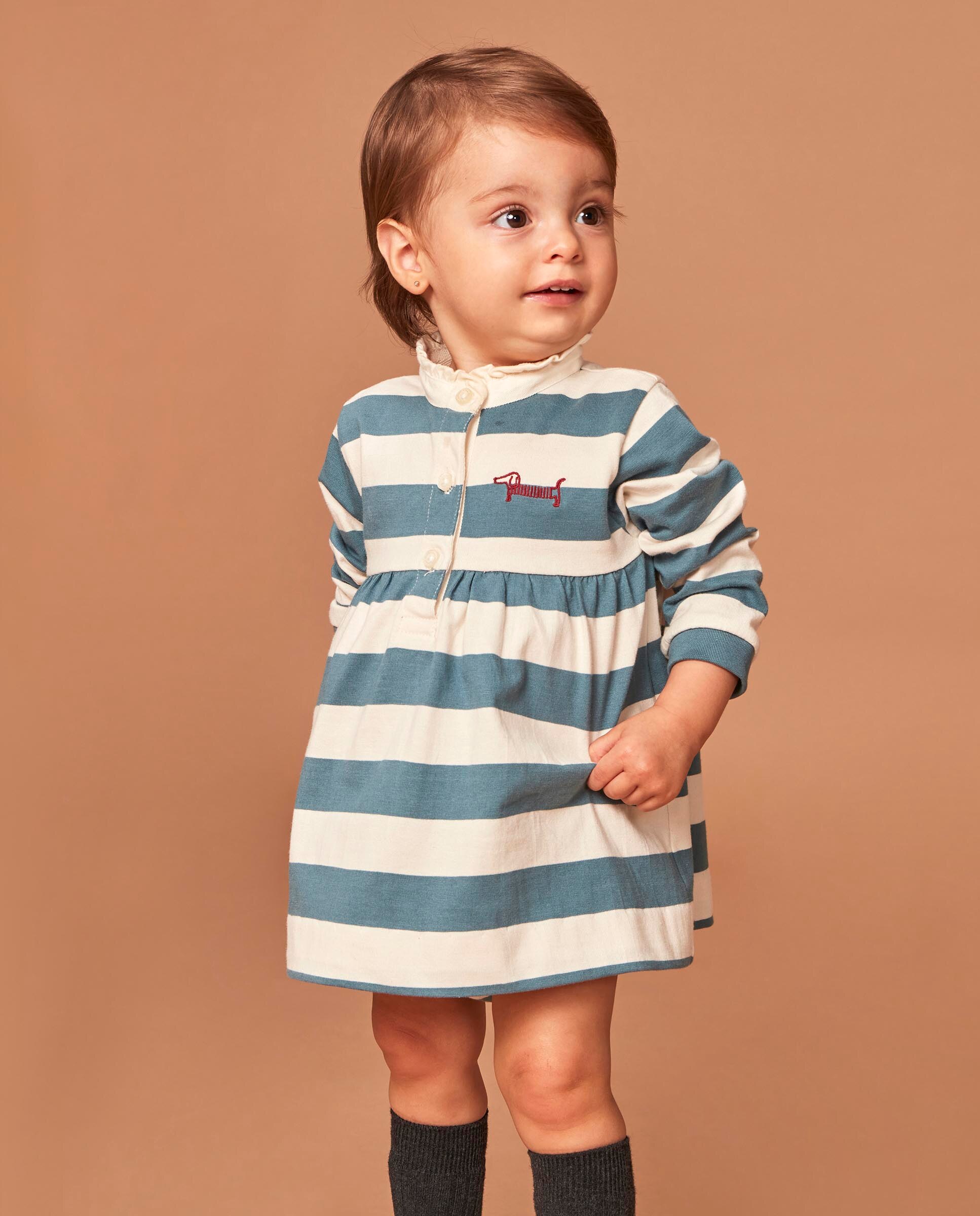 Vestido Polo para Bebé com Bordado Azul-2