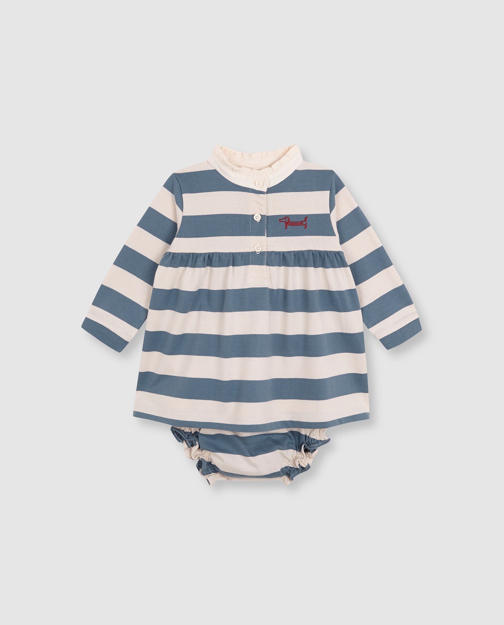 Vestido Polo para Bebé com Bordado Azul-3