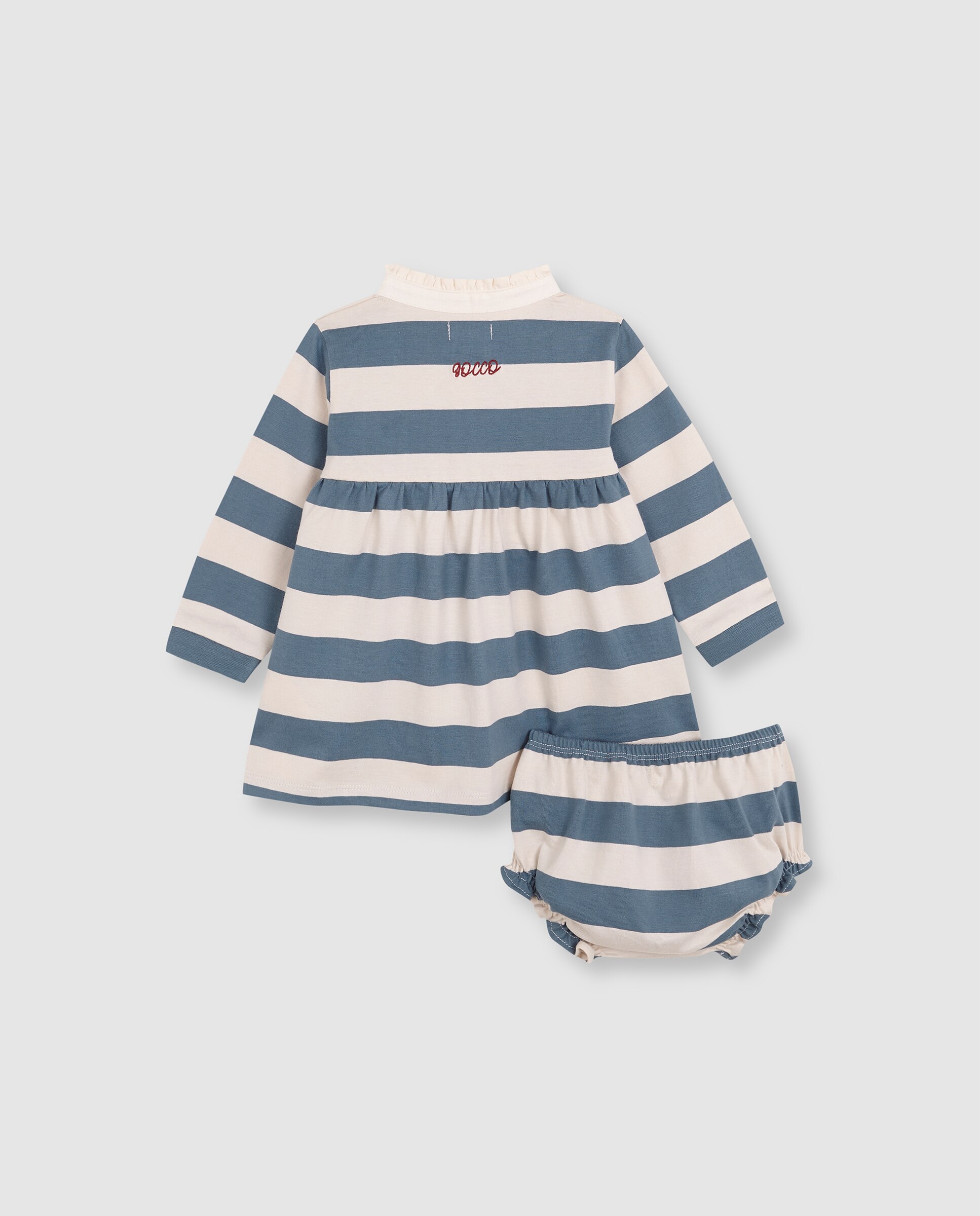 Vestido Polo para Bebé com Bordado Azul-4