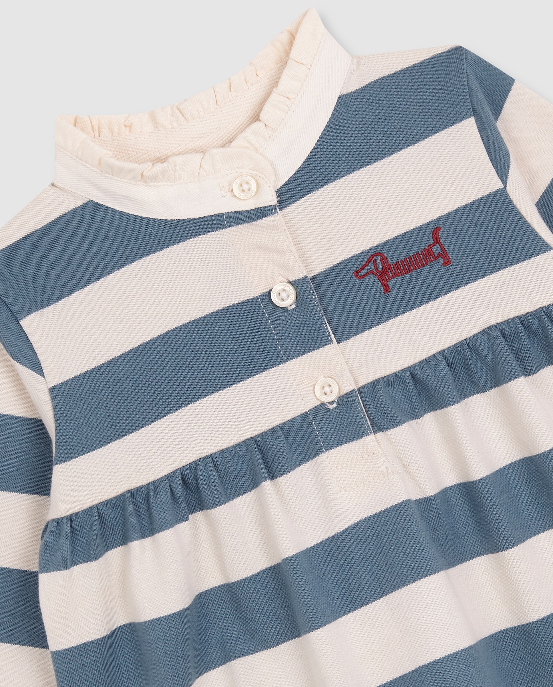 Vestido Polo para Bebé com Bordado Azul-5
