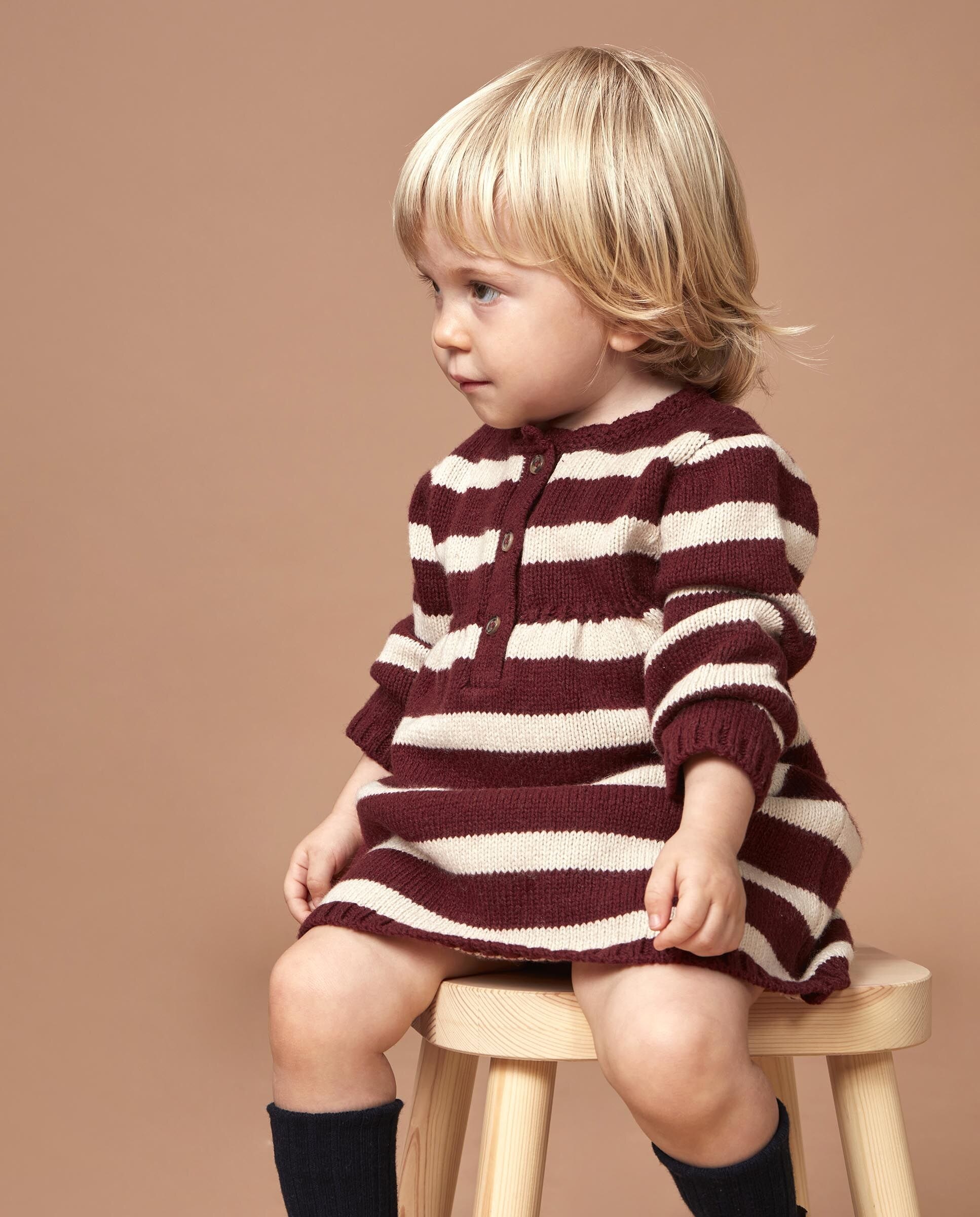 Vestido Polo para Bebé de Malha Às Riscas Vermelho-2