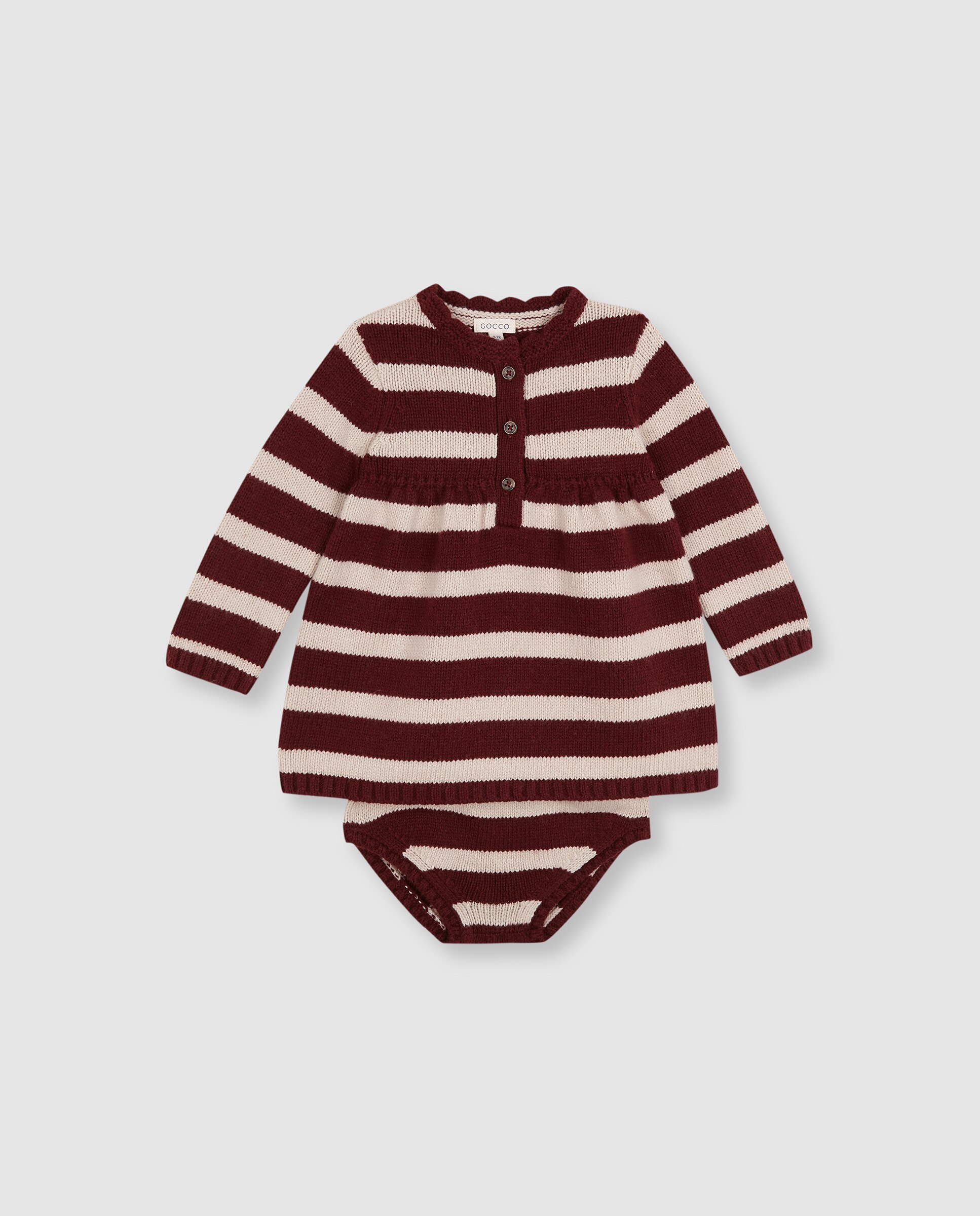 Vestido Polo para Bebé de Malha Às Riscas Vermelho-3