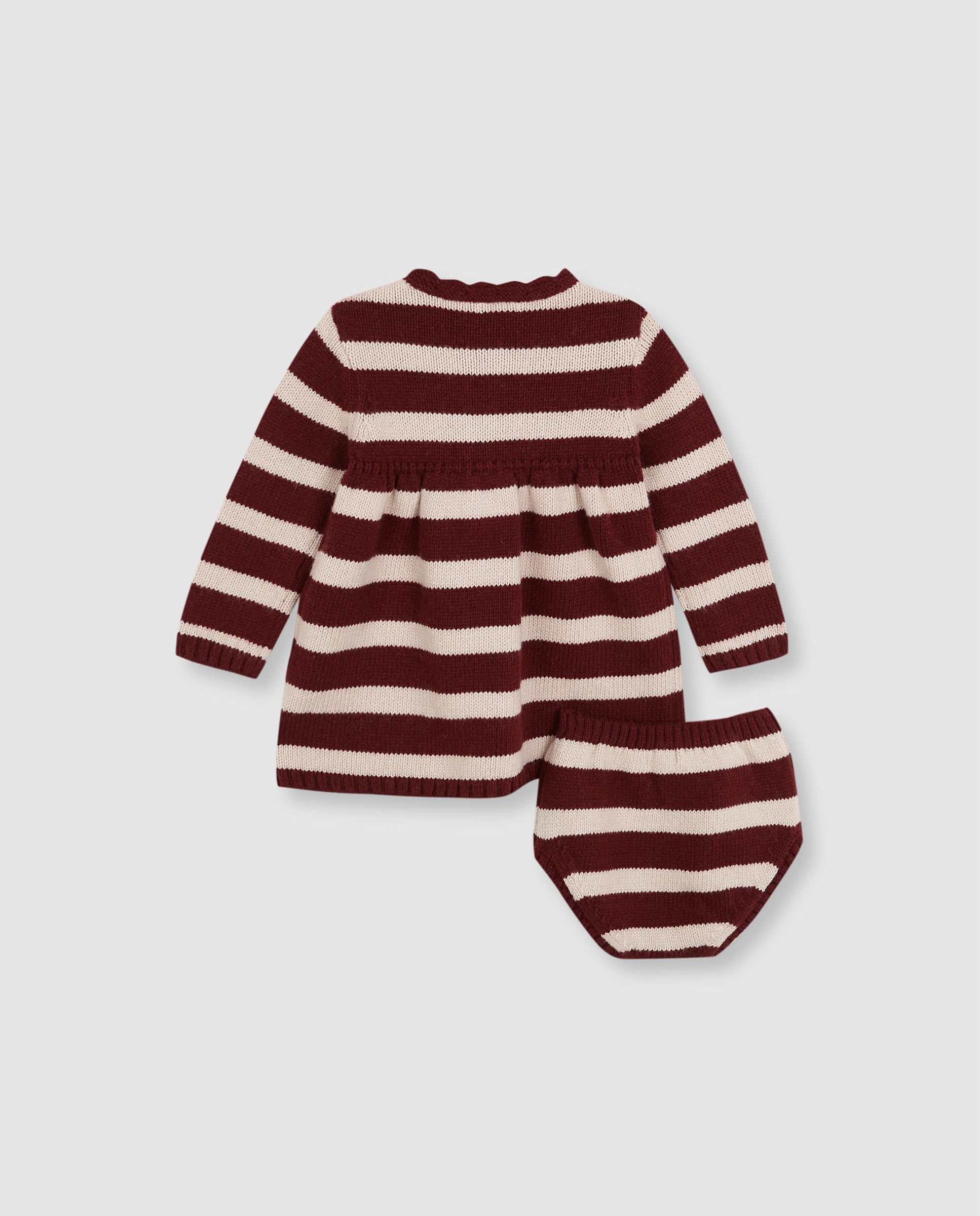 Vestido Polo para Bebé de Malha Às Riscas Vermelho-4