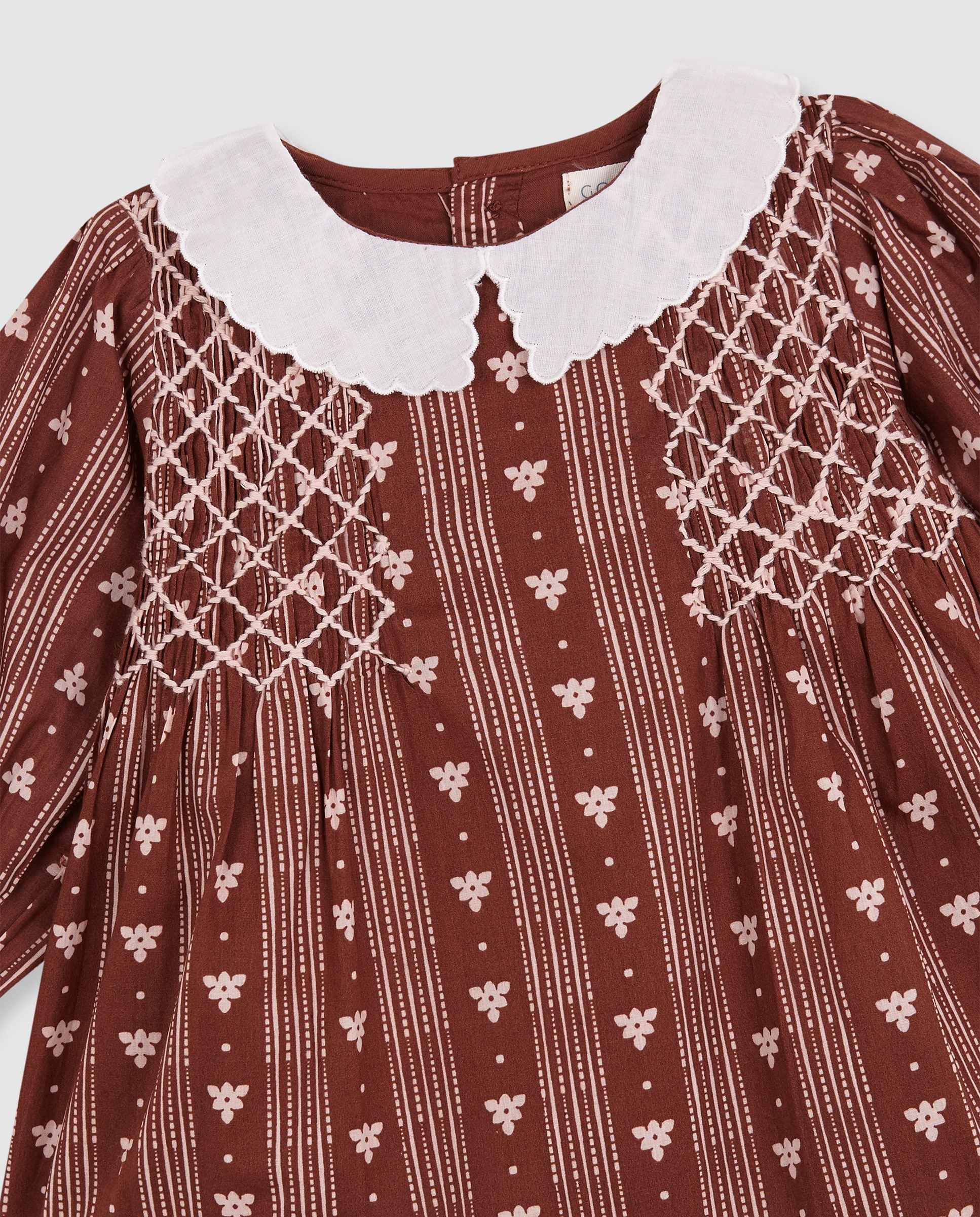 Vestido para Bebé Estampado com Favo de Mel Castanho-3