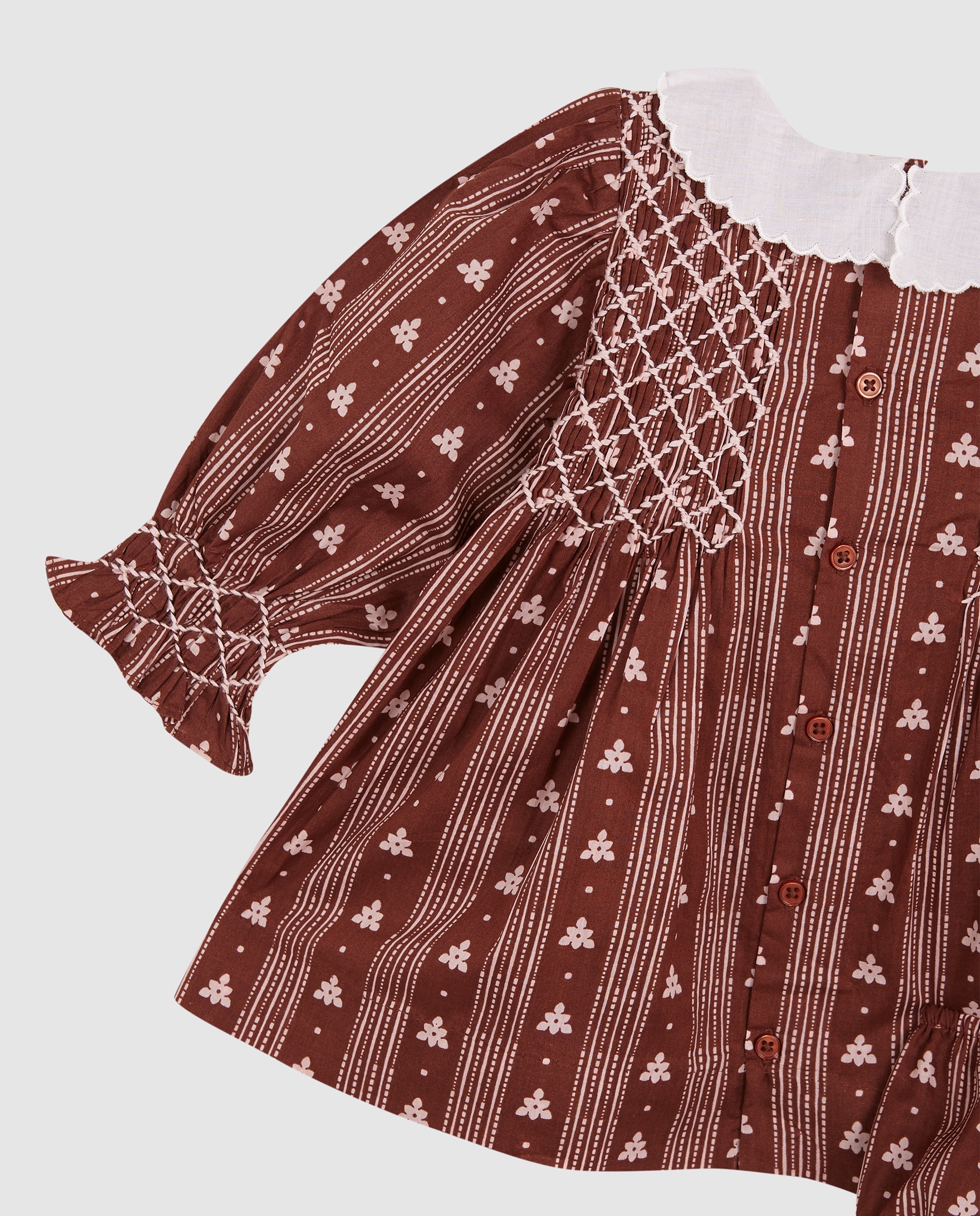 Vestido para Bebé Estampado com Favo de Mel Castanho-4