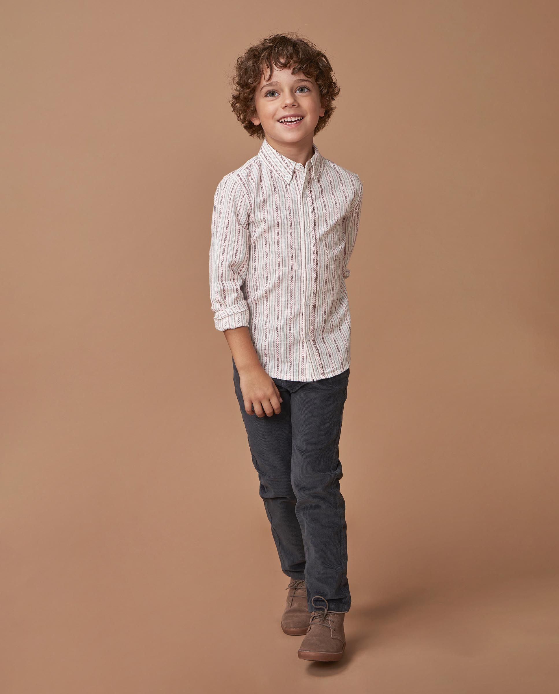 Camisa Infantil Às Riscas com Gola e Tapeta Branco-2