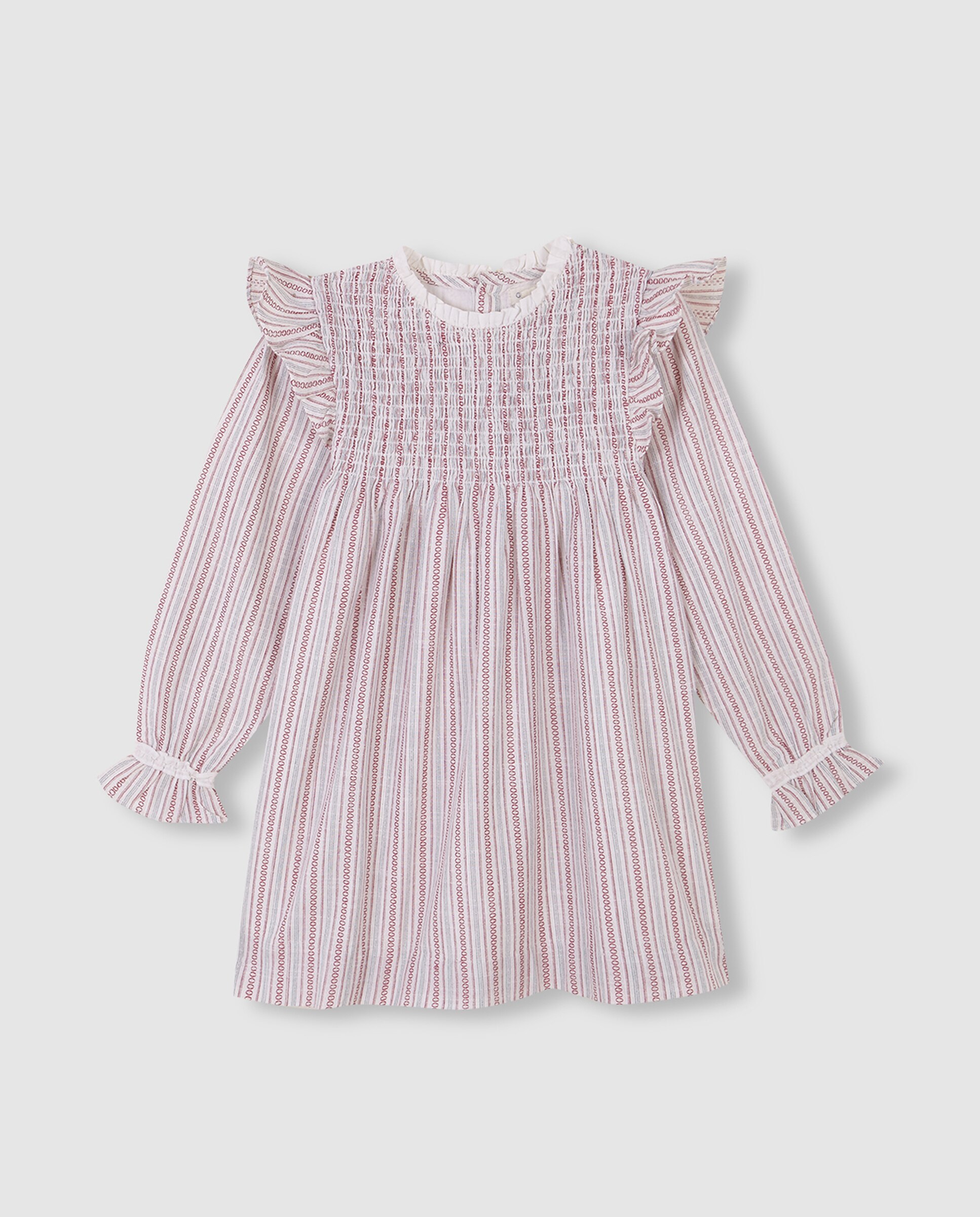 Vestido Infantil Às Riscas com Folhos Branco-3