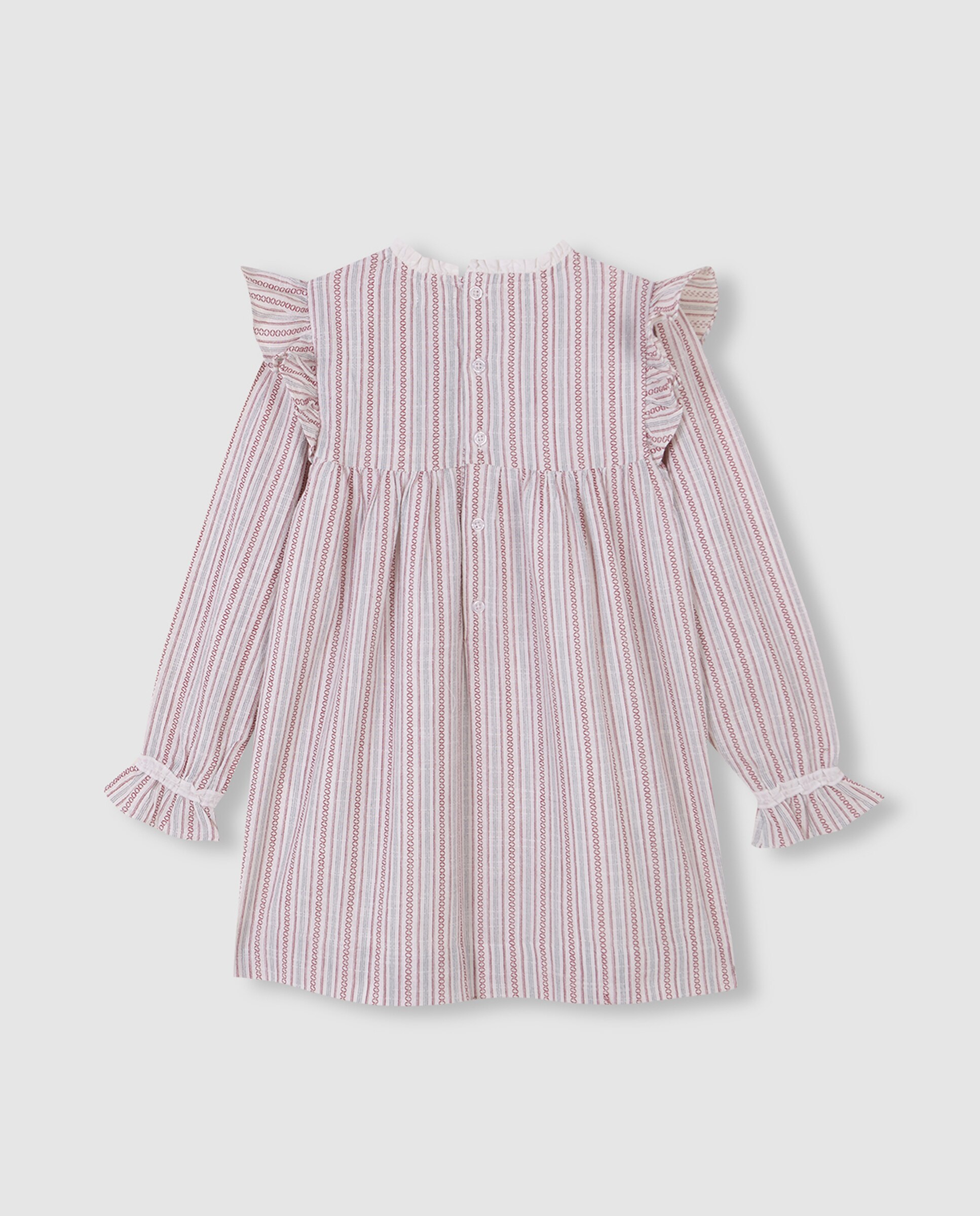 Vestido Infantil Às Riscas com Folhos Branco-4