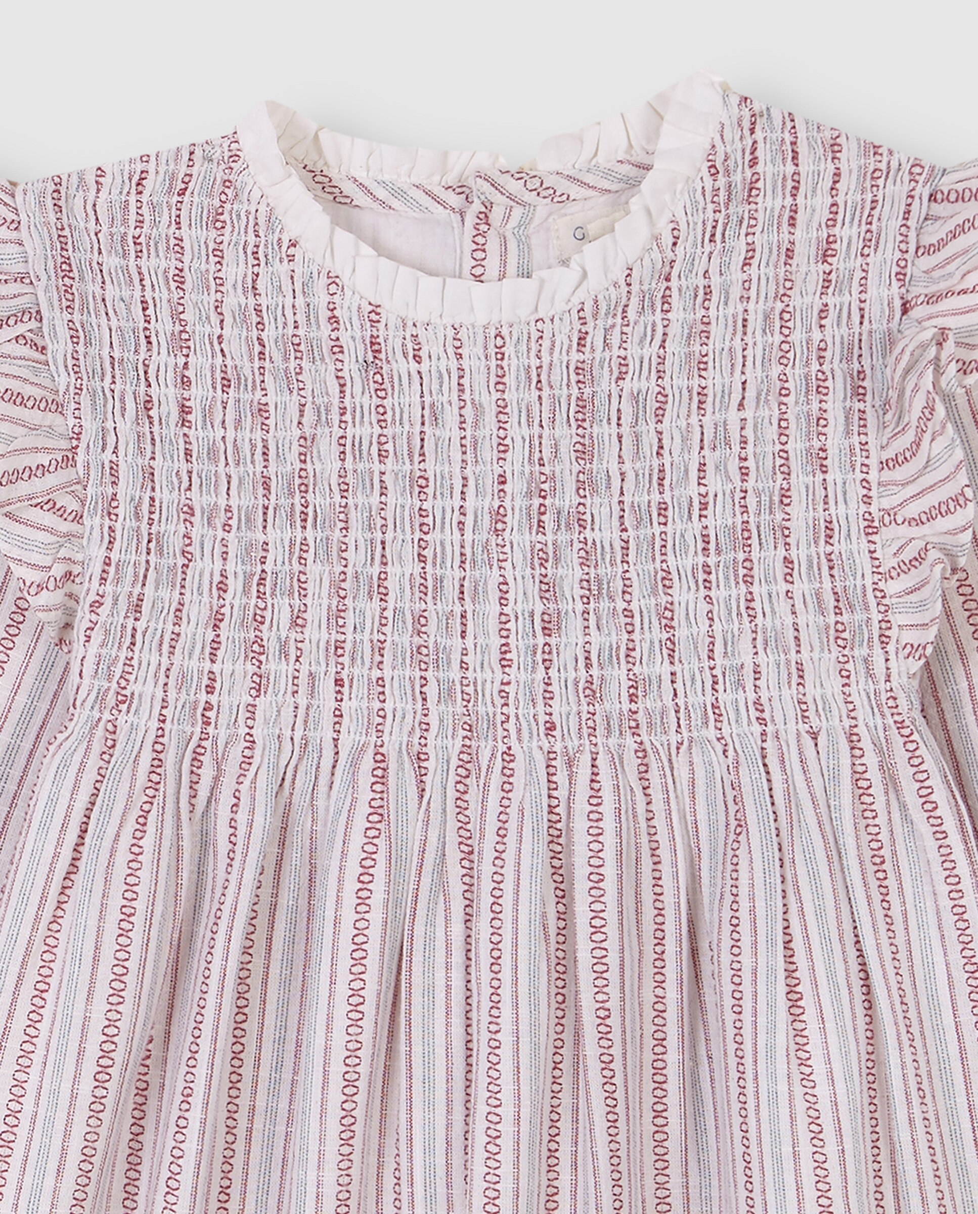 Vestido Infantil Às Riscas com Folhos Branco-5