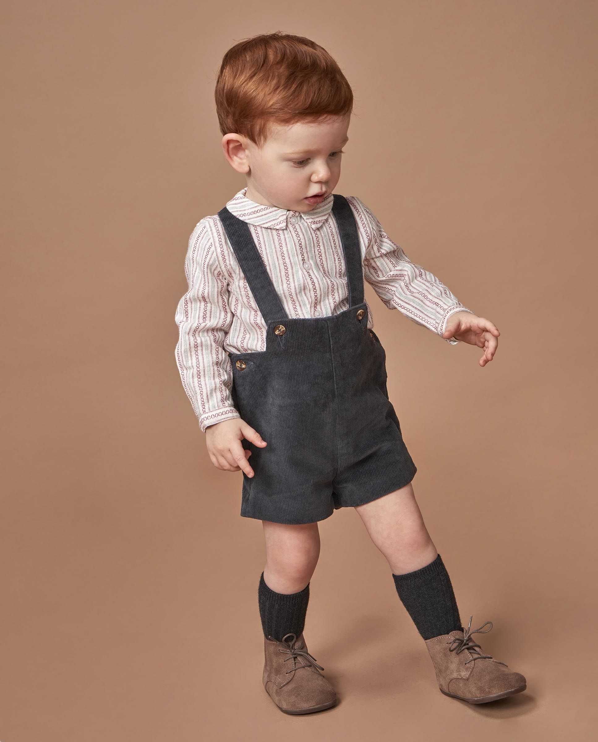 Camisa para Bebé Às Riscas com Gola e Tapeta Branco-2