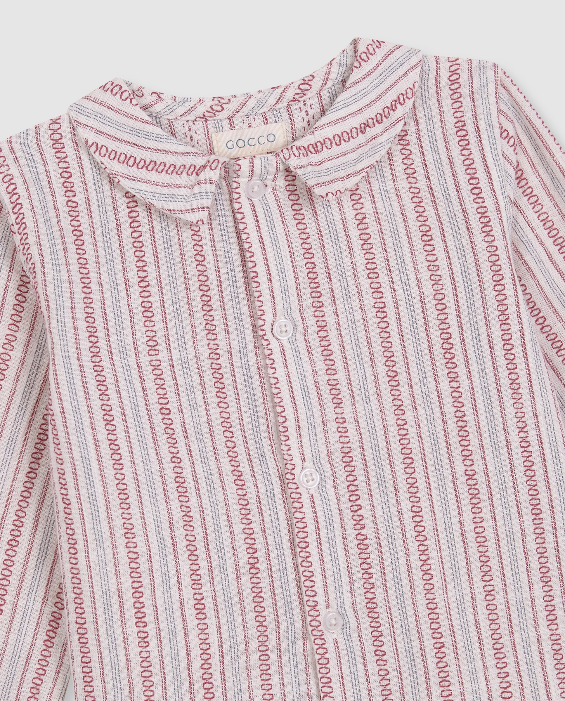 Camisa para Bebé Às Riscas com Gola e Tapeta Branco-5