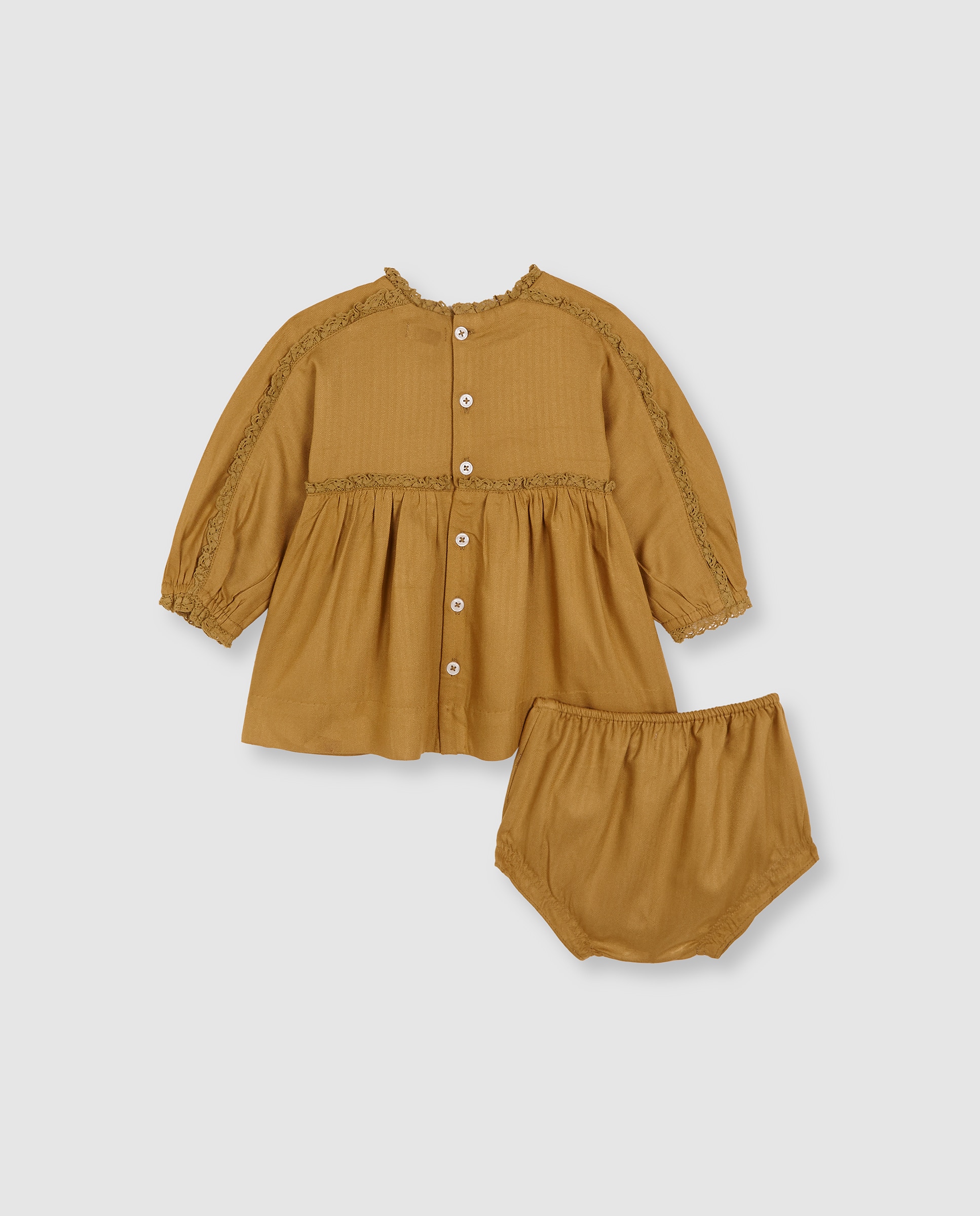 Vestido para Bebé com Tiras Bordadas Amarelo-2