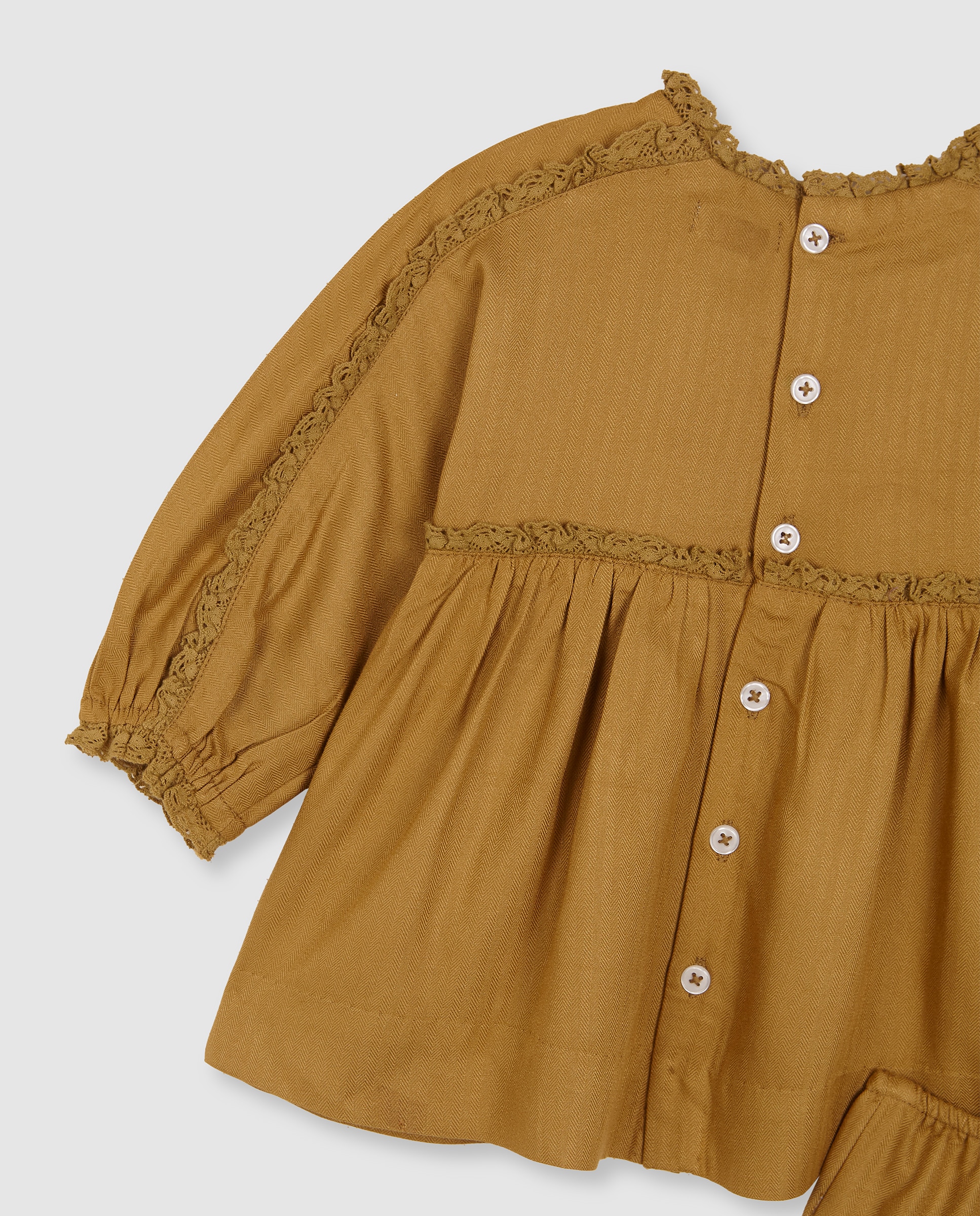 Vestido para Bebé com Tiras Bordadas Amarelo-4