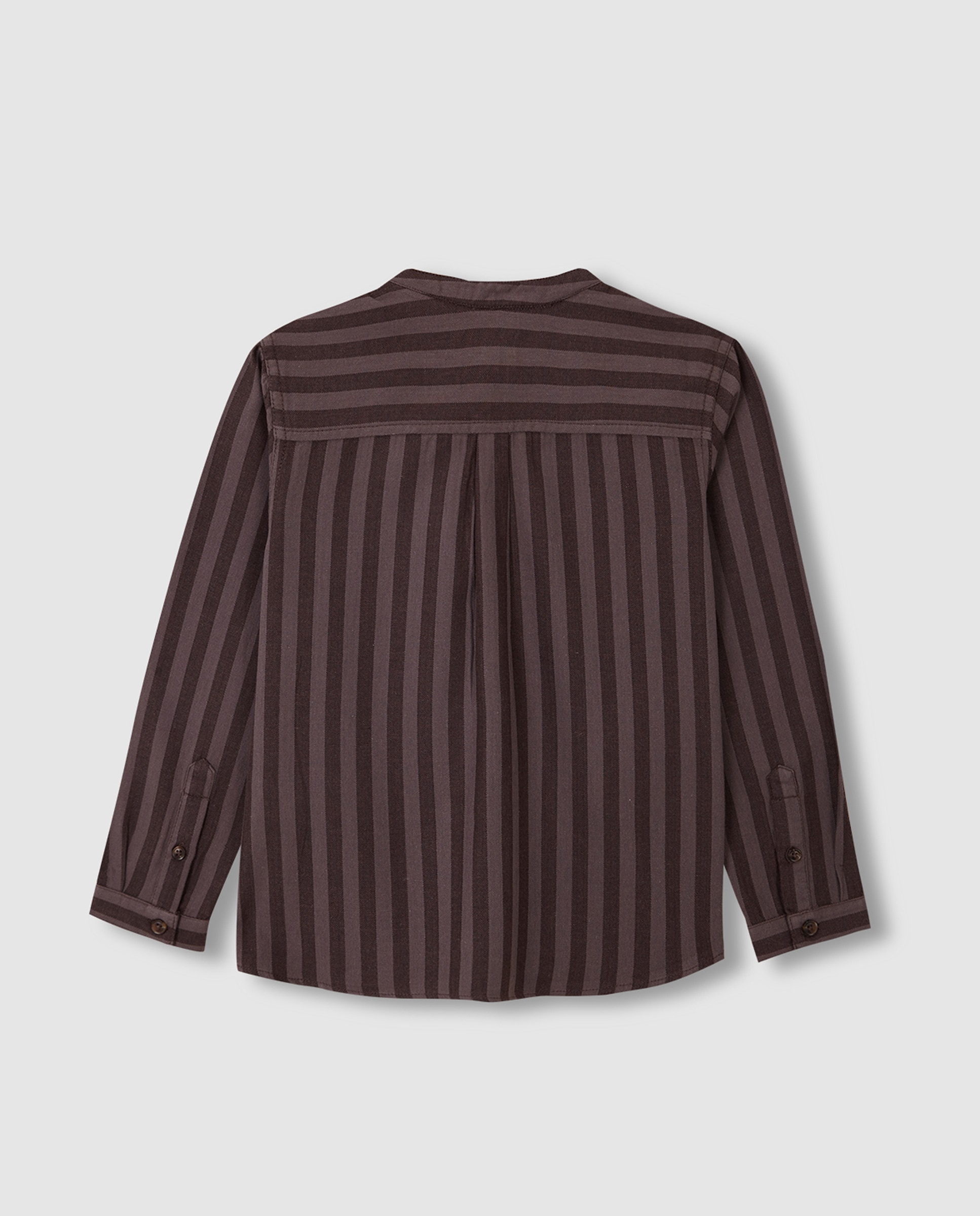 Camisa Infantil Às Riscas com Gola À Padre Castanho-escuro-2