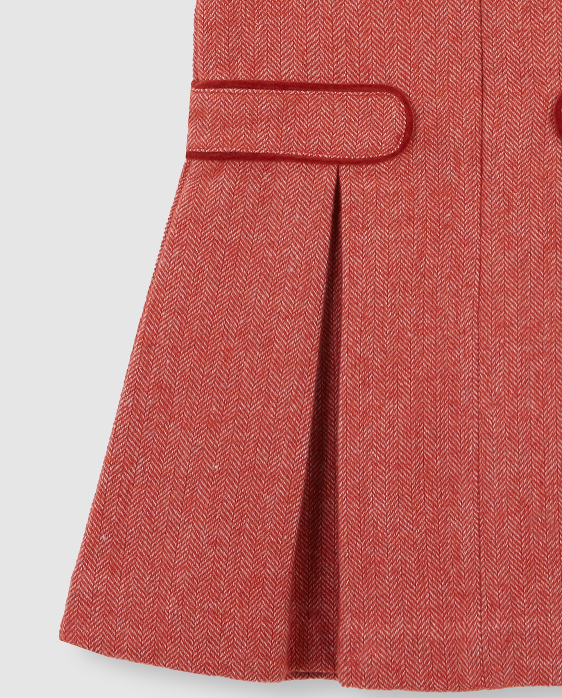 Vestido Curto Infantil de Espiga com Detalhes de Veludo Laranja-4