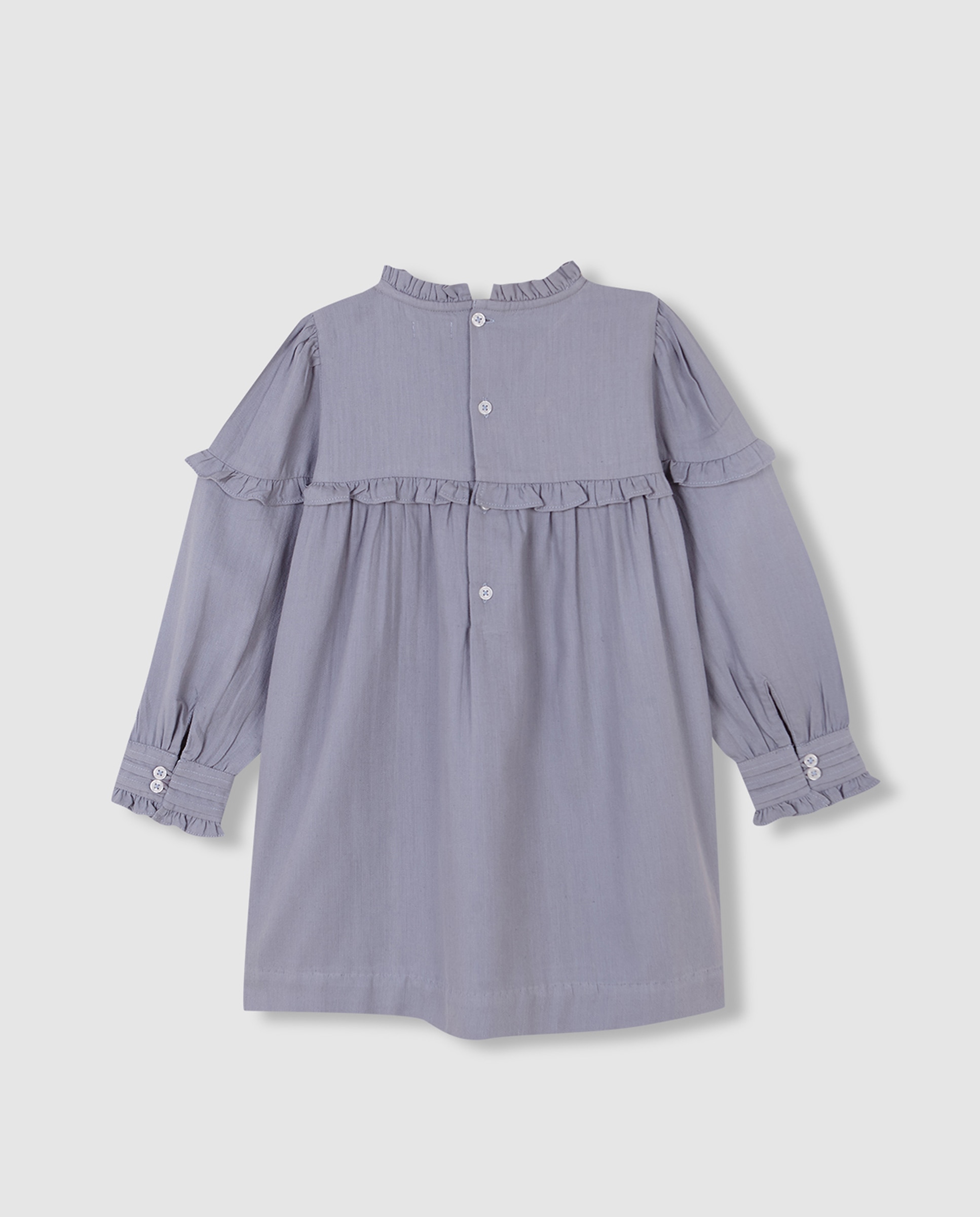 Vestido Infantil com Bordados e Folhos Azul-2