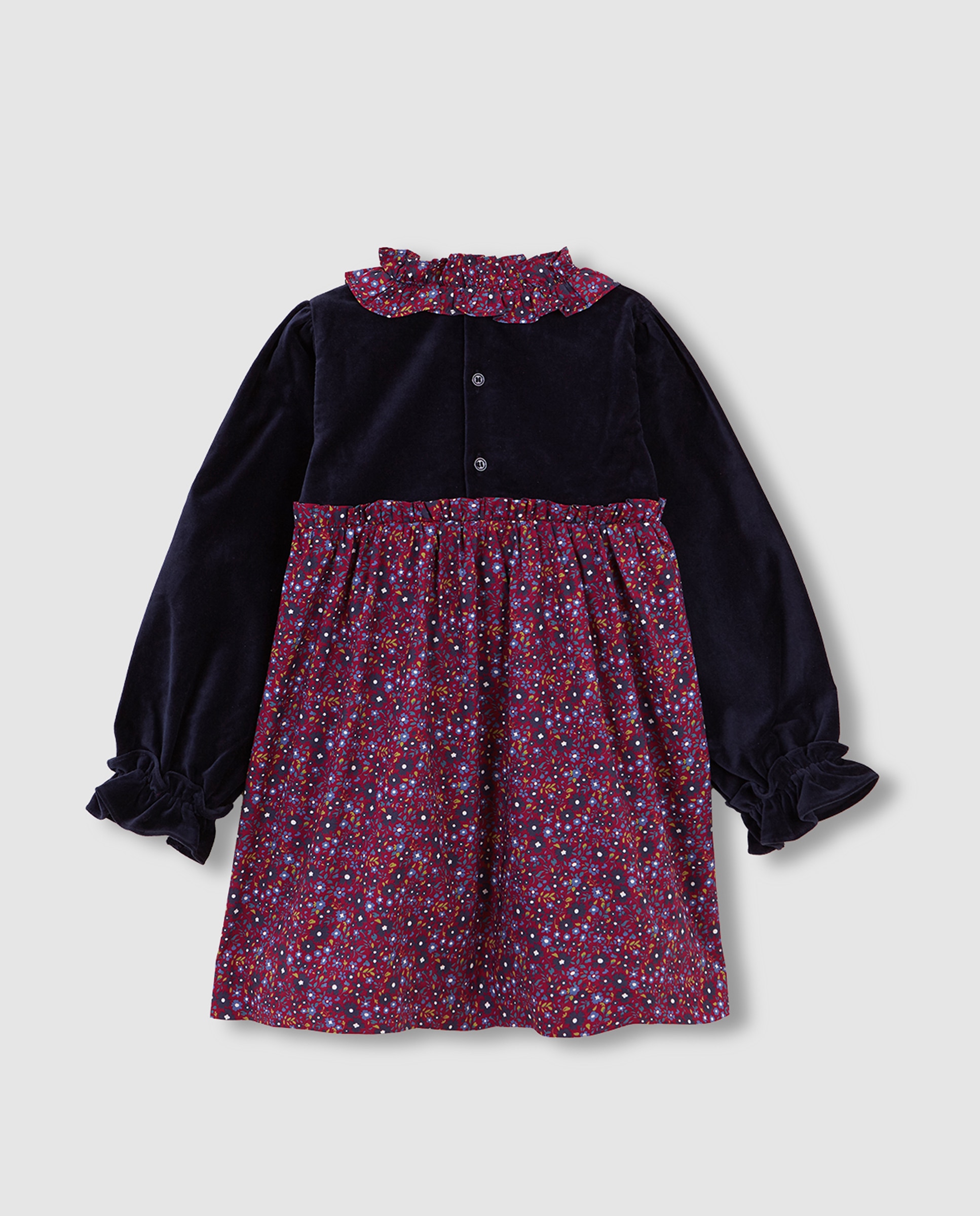 Vestido Infantil de Veludo com Estampado Azul-escuro-2