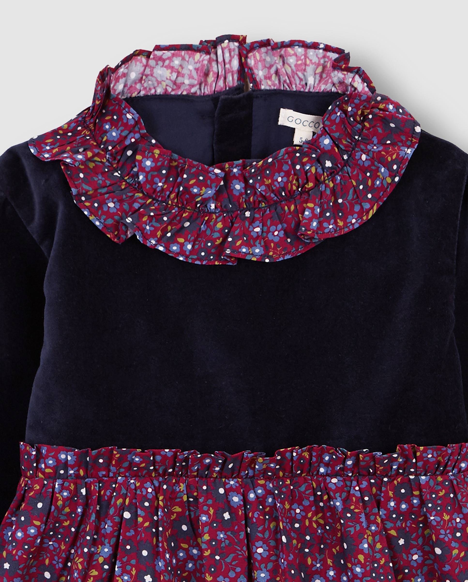 Vestido Infantil de Veludo com Estampado Azul-escuro-3