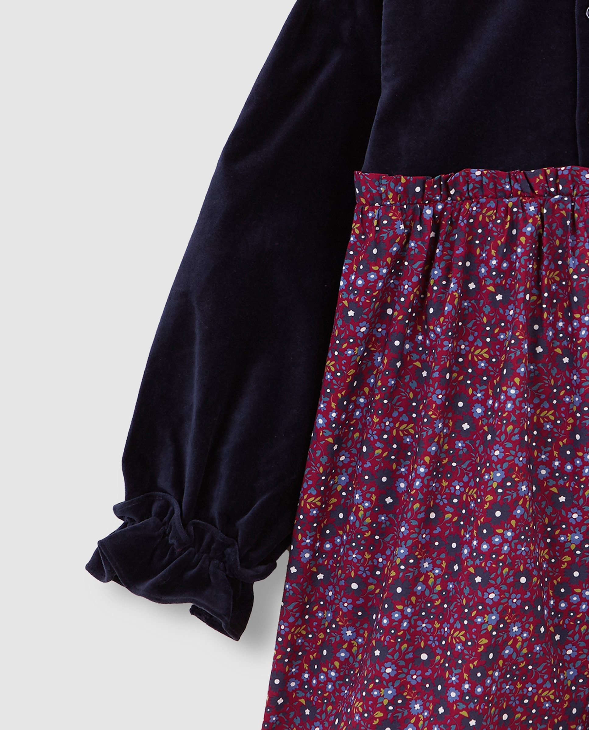 Vestido Infantil de Veludo com Estampado Azul-escuro-4