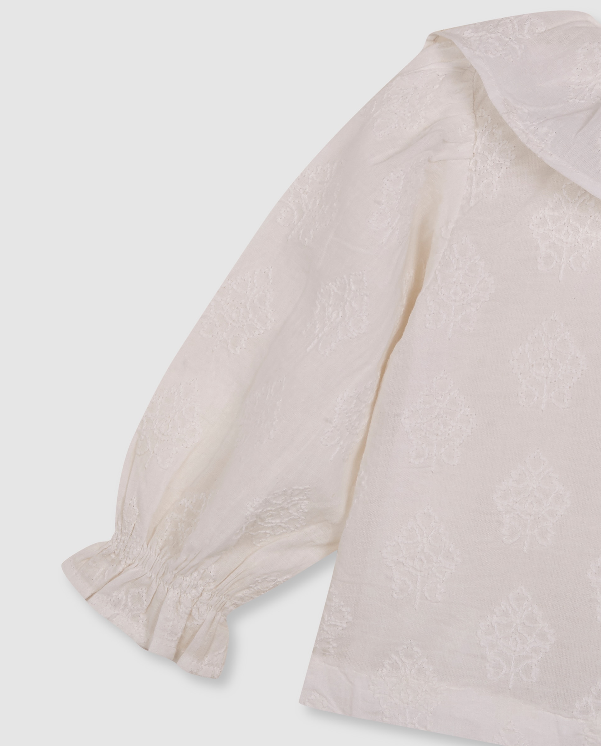 Blusa para Bebé Bordada com Manga Abalonada Branco-4