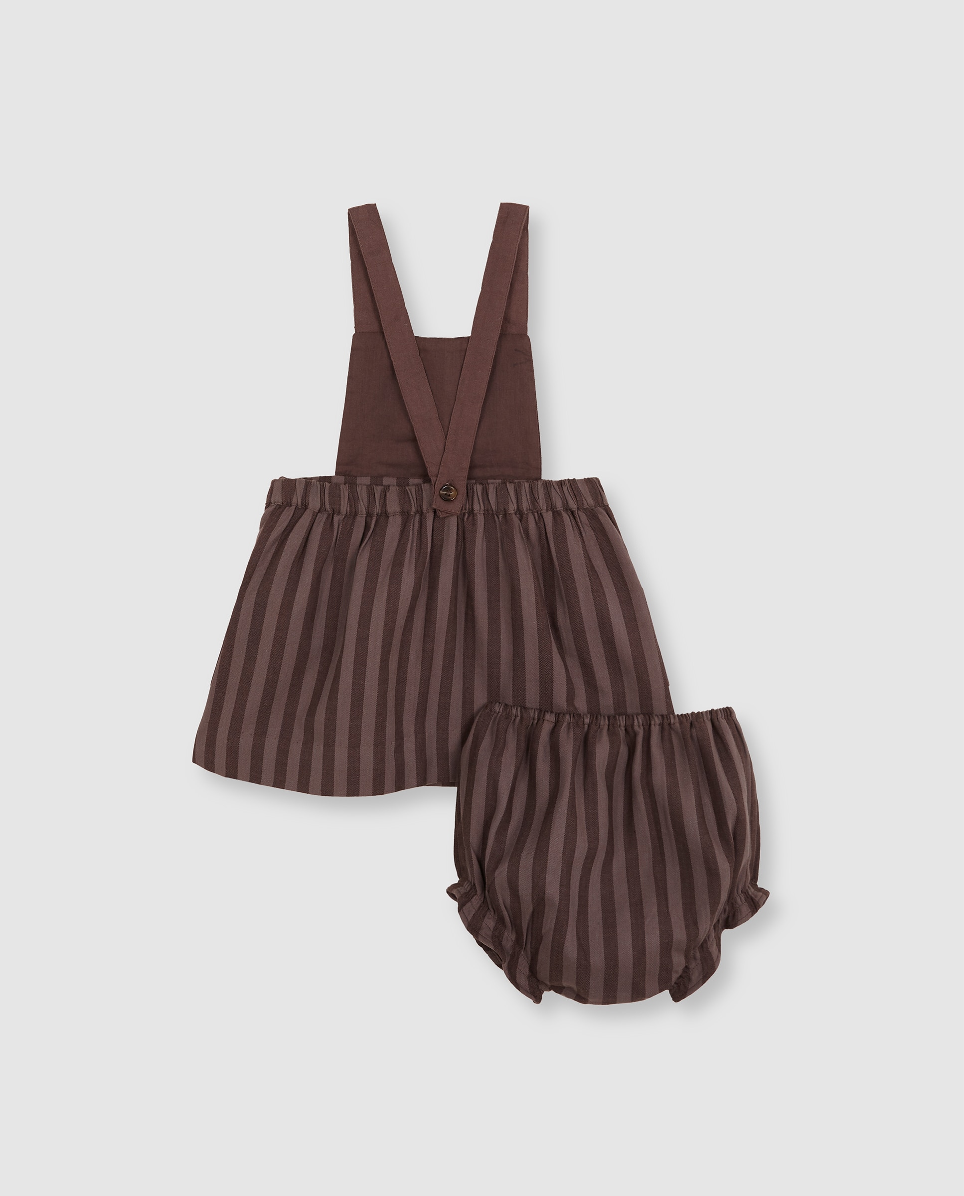Vestido Curto para Bebé Às Riscas com Bolsos Castanho-escuro-2