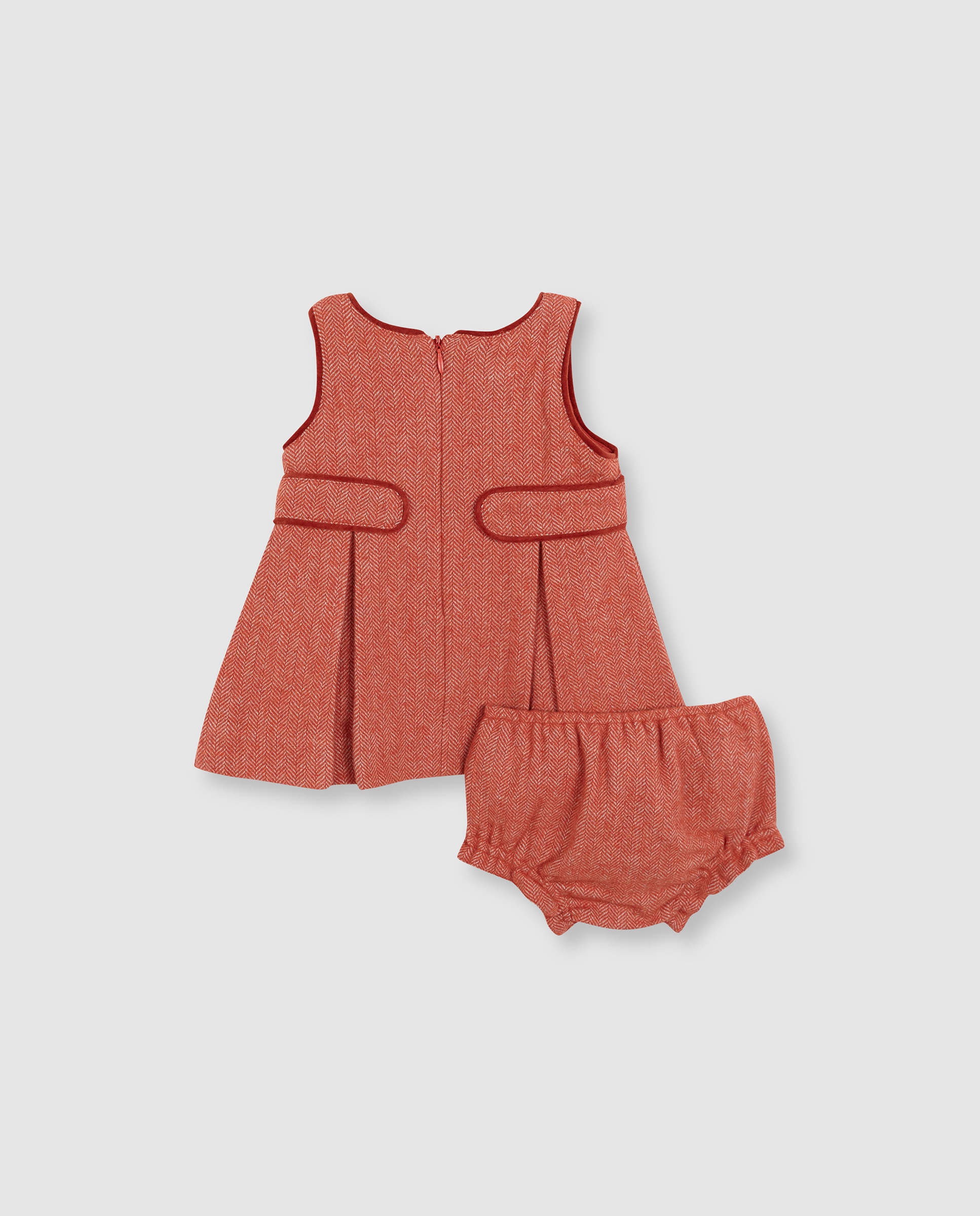 Vestido Curto para Bebé de Espiga com Veludo Laranja-2