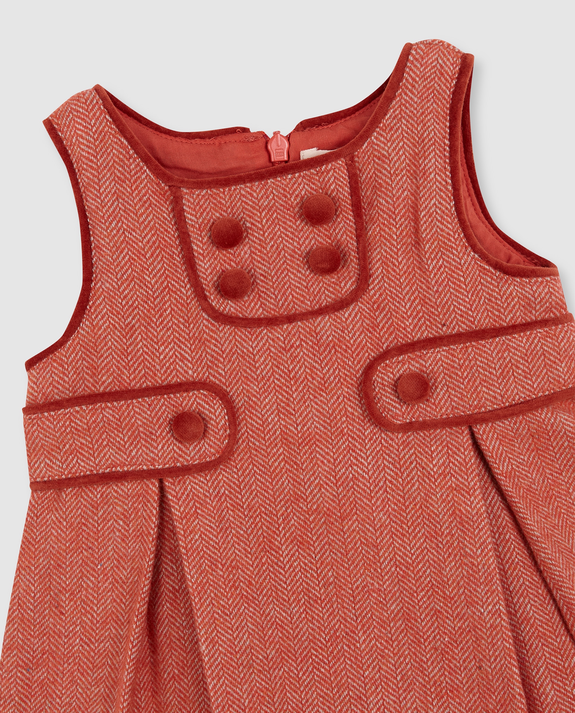 Vestido Curto para Bebé de Espiga com Veludo Laranja-3