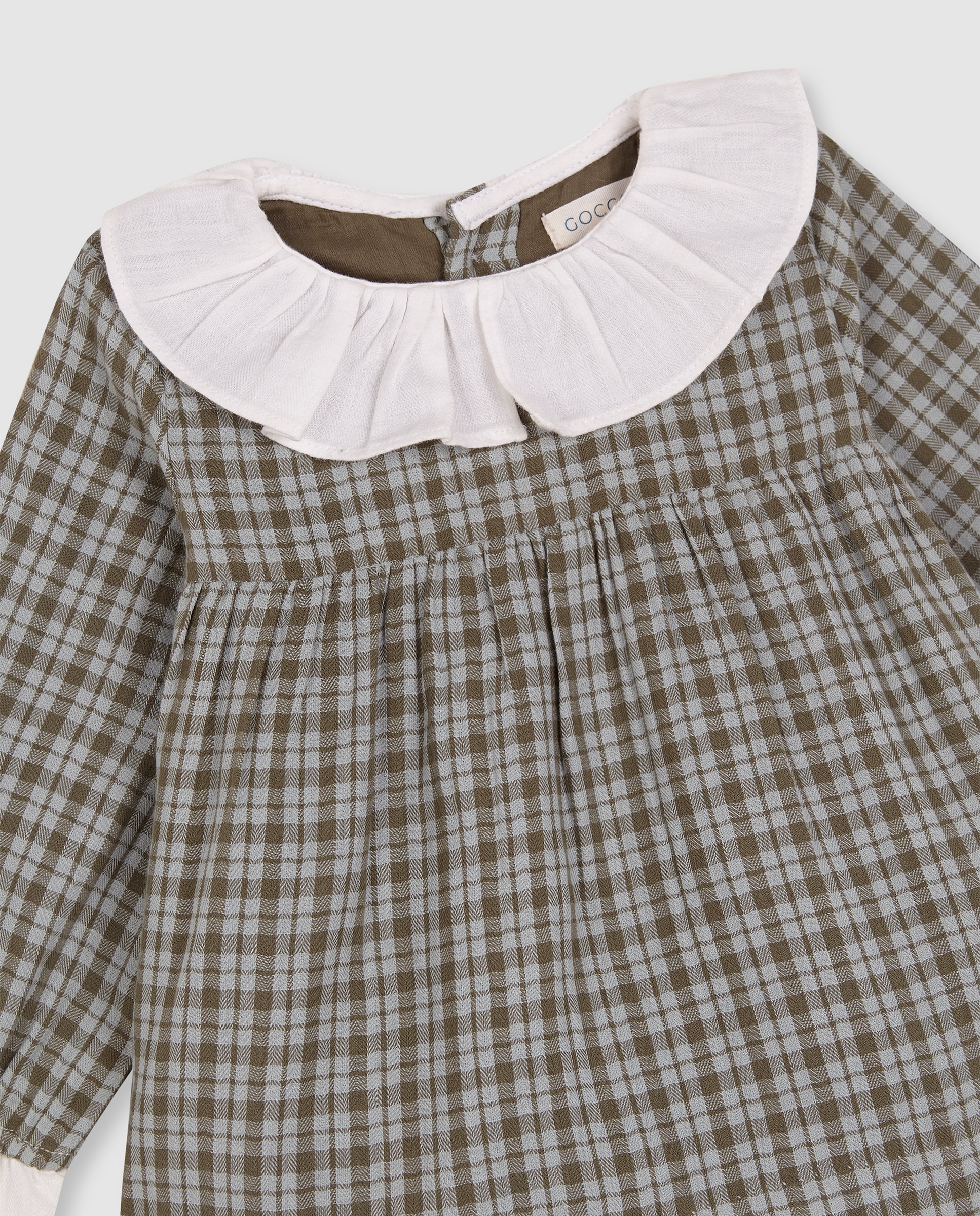 Vestido para Bebé Aos Quadrados com Folhos Cinzento-claro-3