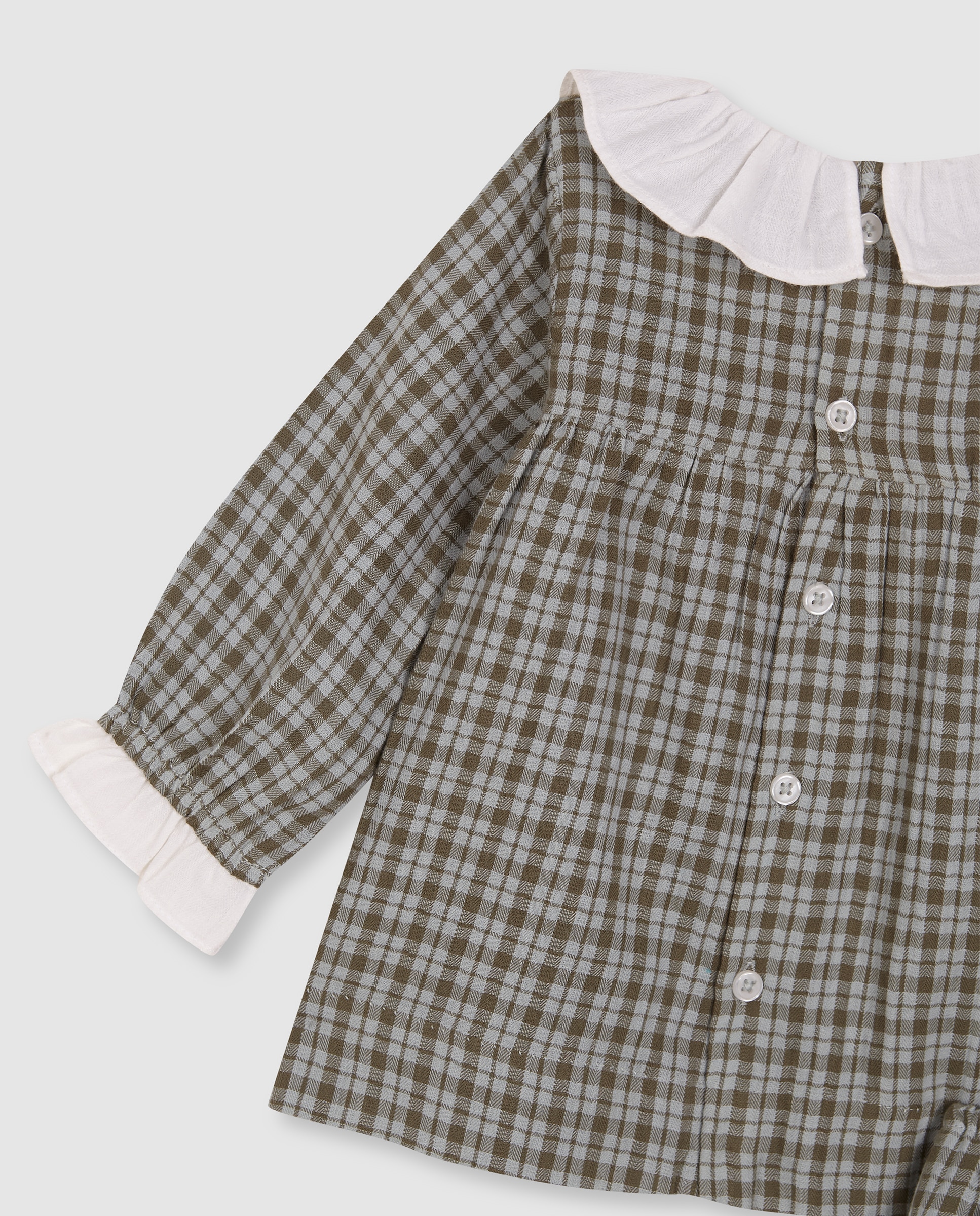 Vestido para Bebé Aos Quadrados com Folhos Cinzento-claro-4