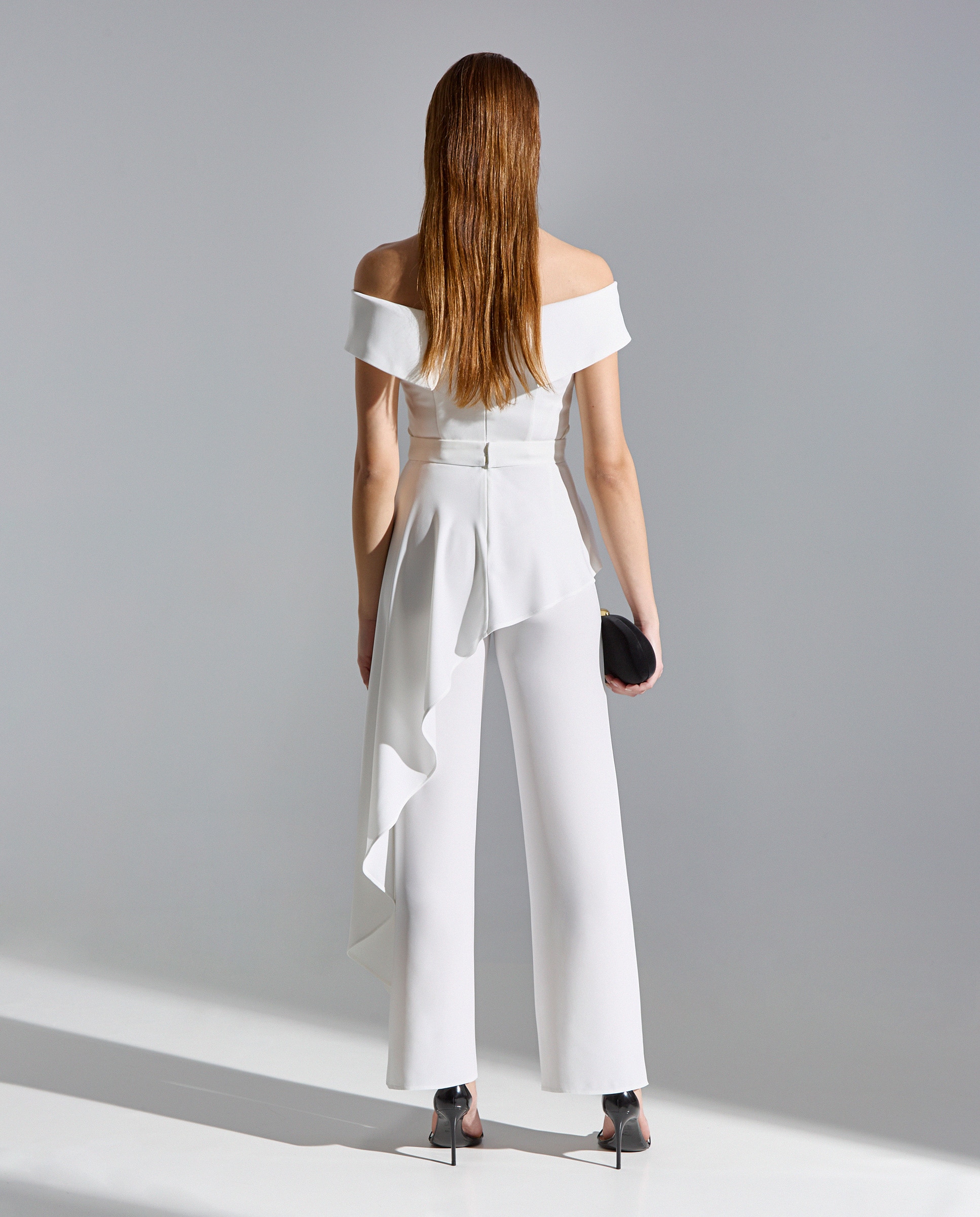 Calças Formais com Top e Calças Compridas À Boca de Sino e Cinto com Fivela Dourada Branco-2