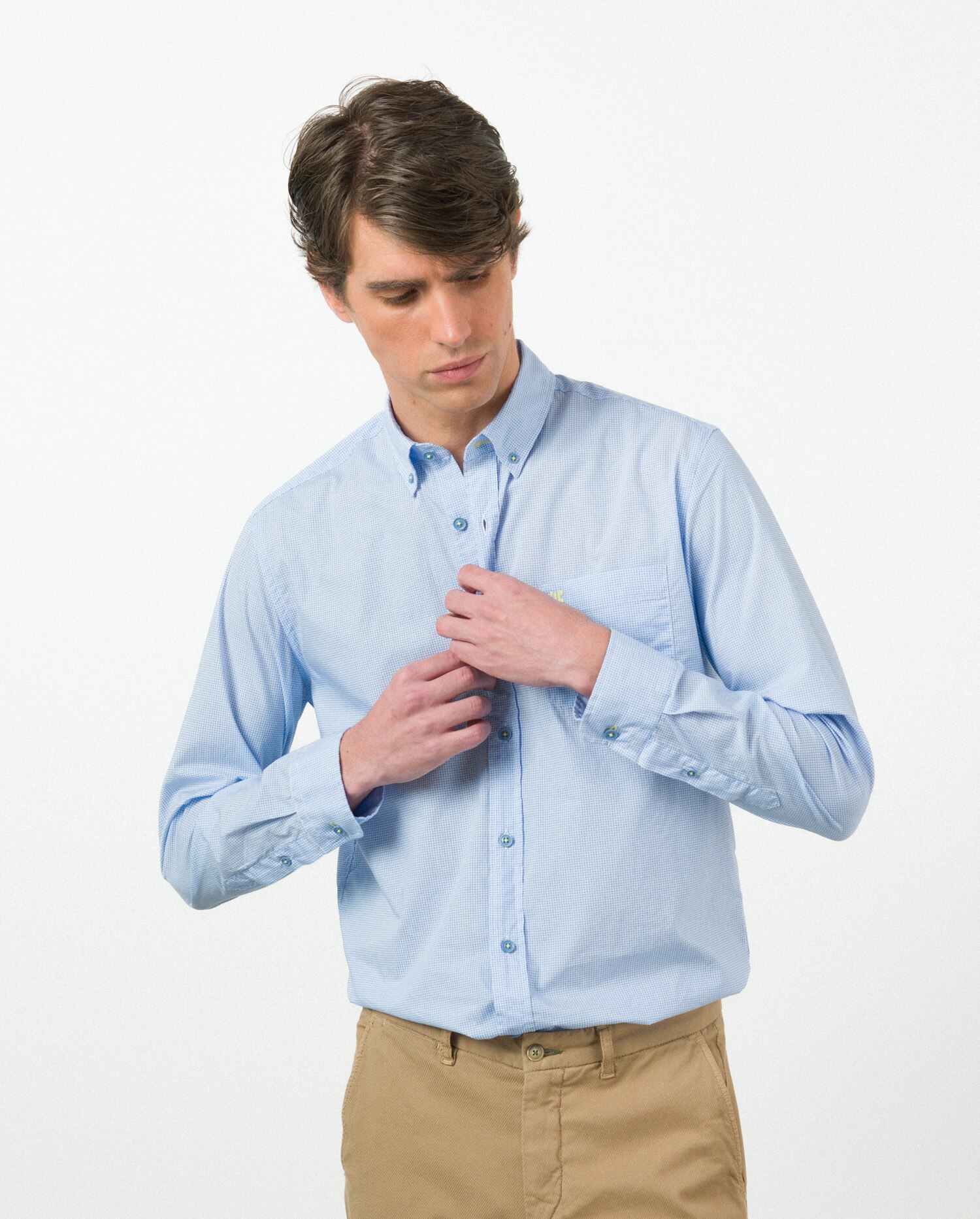 Camisa em Algodão Regular Fit Oxford Azul Azul-3
