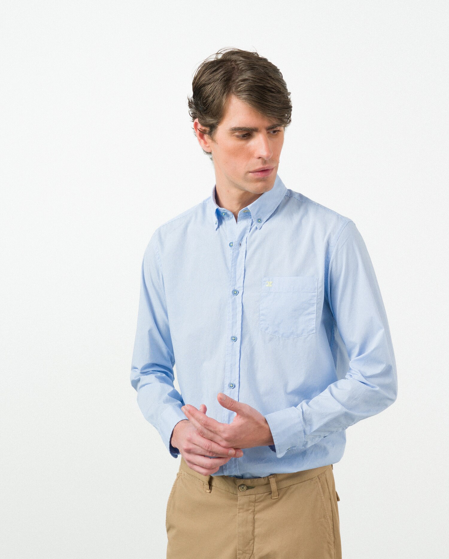 Camisa em Algodão Regular Fit Oxford Azul Azul-4