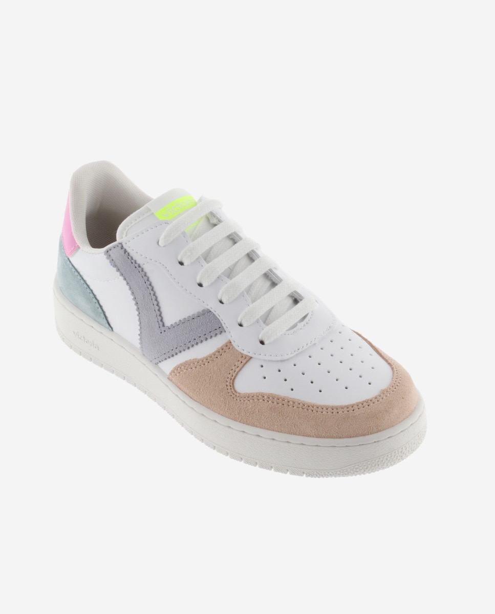 Sapatilhas Desportivas com Peças Multicolor de Camurça e Biqueira Perfurada Branco-2