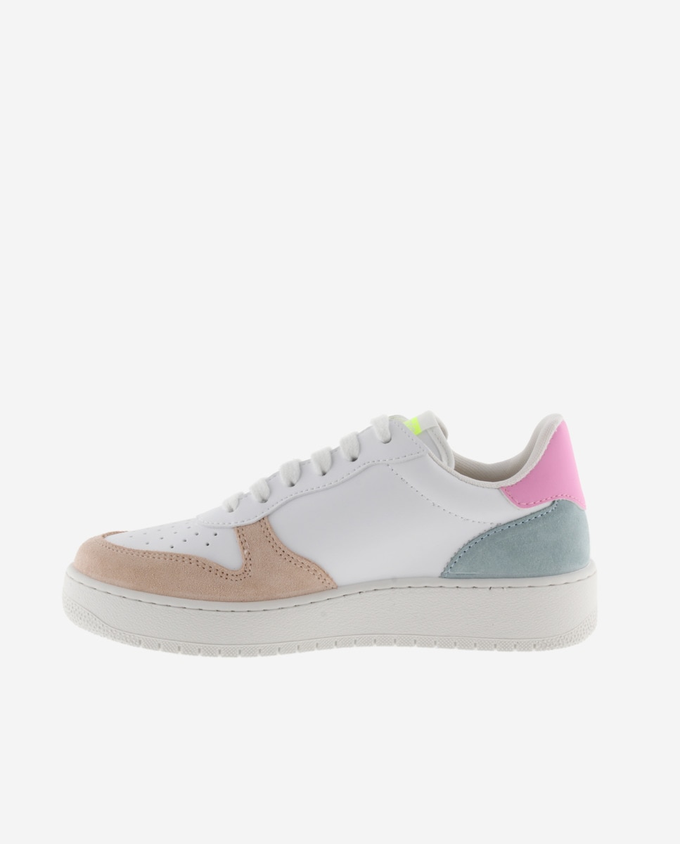 Sapatilhas Desportivas com Peças Multicolor de Camurça e Biqueira Perfurada Branco-3