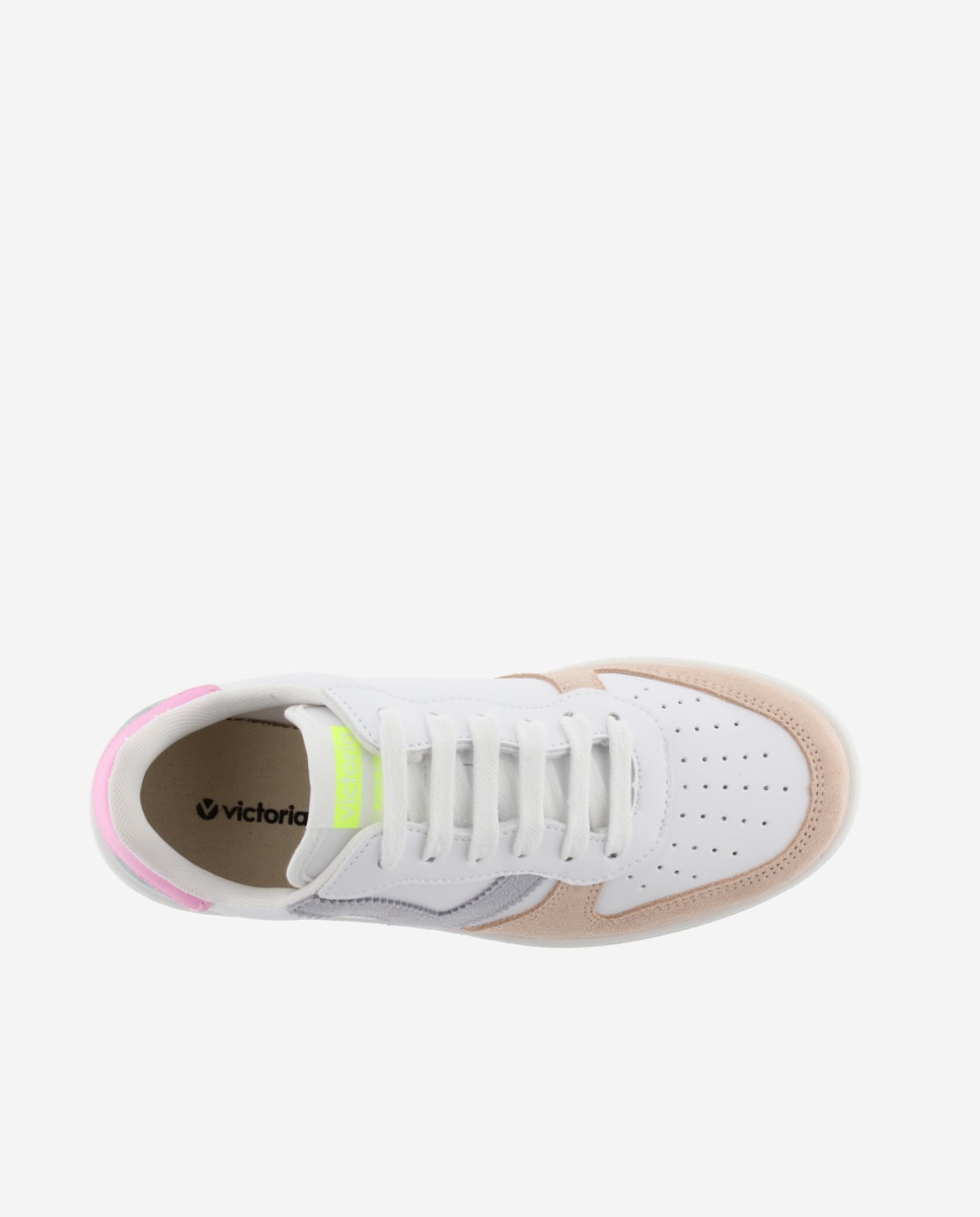 Sapatilhas Desportivas com Peças Multicolor de Camurça e Biqueira Perfurada Branco-4
