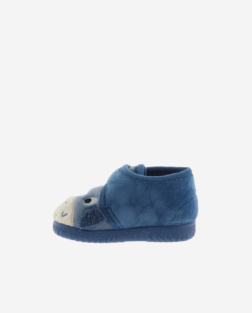 Chinelos de pele de peixe baiacu para bebê com fecho de velcro e sola combinada Azul-índigo-3
