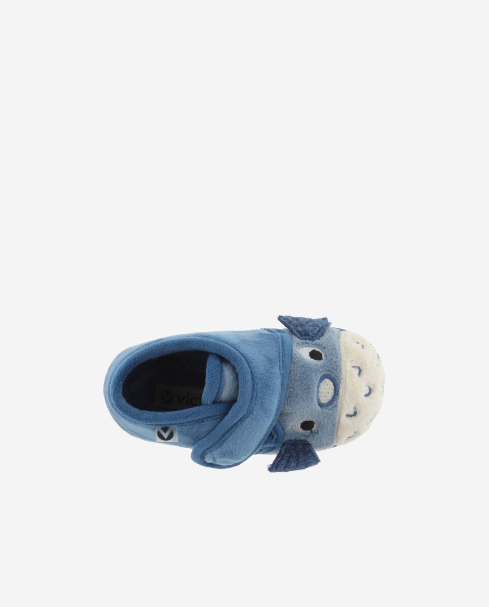 Chinelos de pele de peixe baiacu para bebê com fecho de velcro e sola combinada Azul-índigo-4