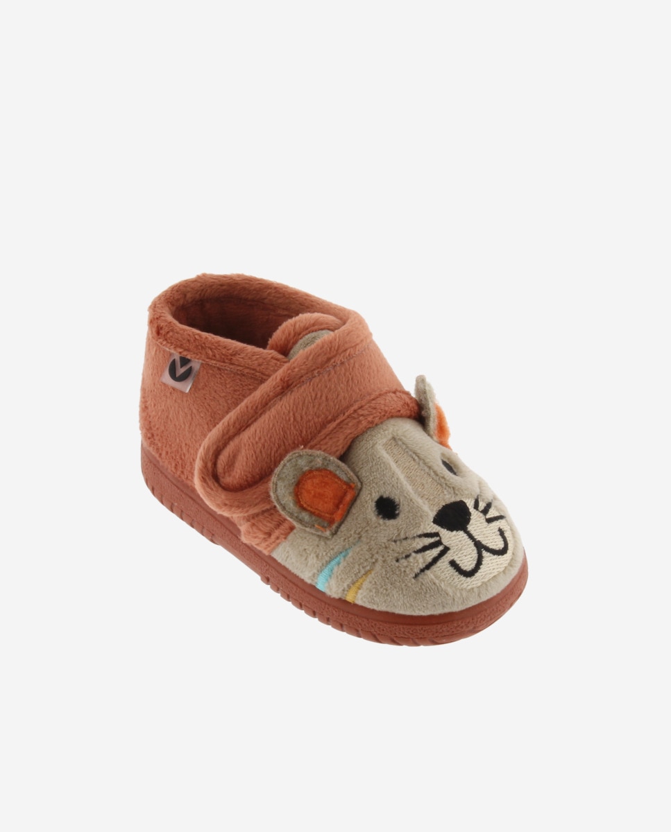 Pantufas Fechadas para Bebés de Pelo Tigre com Velcro e Sola Victoria Laranja-2