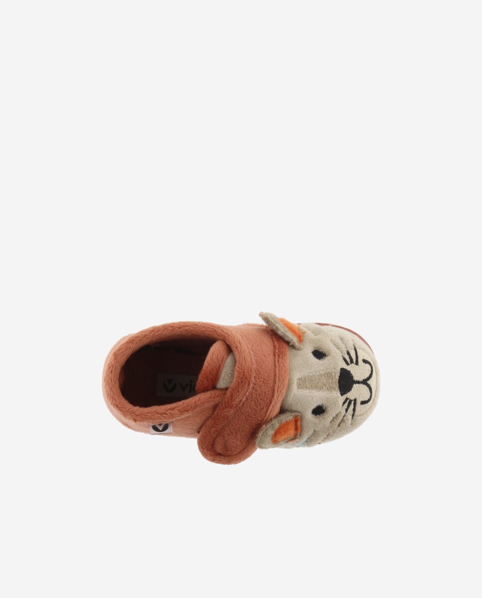 Pantufas Fechadas para Bebés de Pelo Tigre com Velcro e Sola Victoria Laranja-4
