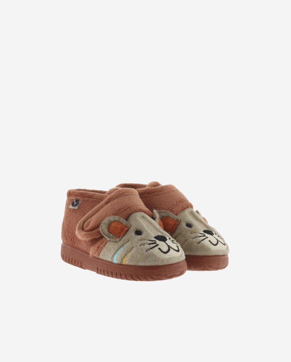 Pantufas Fechadas para Bebés de Pelo Tigre com Velcro e Sola Victoria Laranja-5