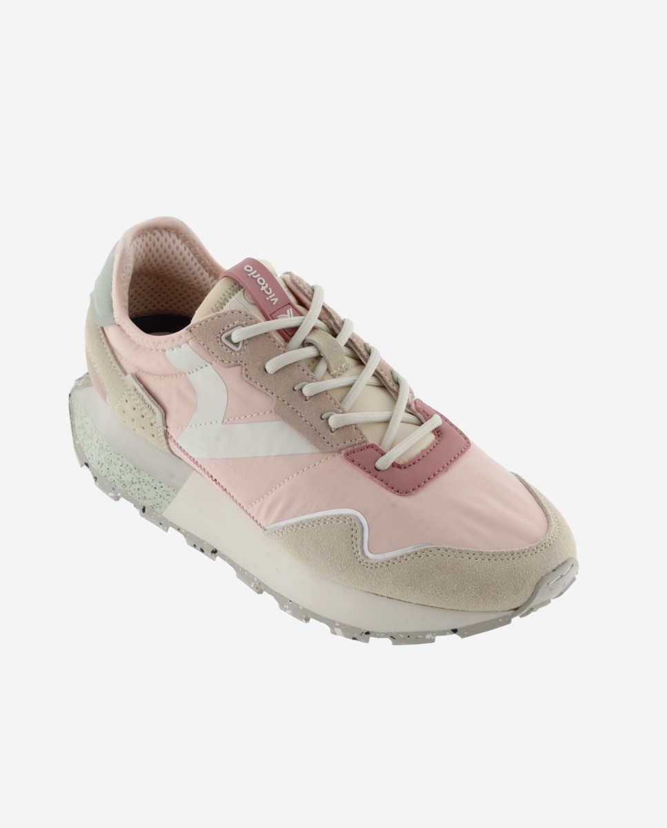 Sapatilhas Desportivas de Nylon com Peças de Camurça e Sola Serrilhada Rosa-pastel-2