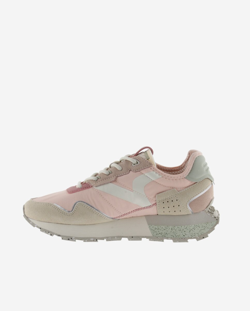 Sapatilhas Desportivas de Nylon com Peças de Camurça e Sola Serrilhada Rosa-pastel-3