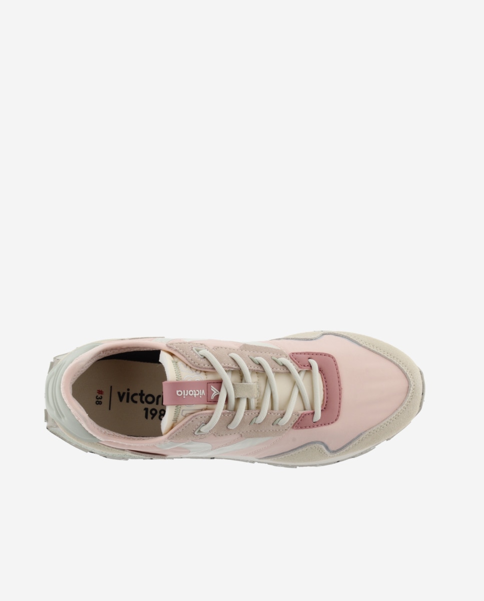 Sapatilhas Desportivas de Nylon com Peças de Camurça e Sola Serrilhada Rosa-pastel-4