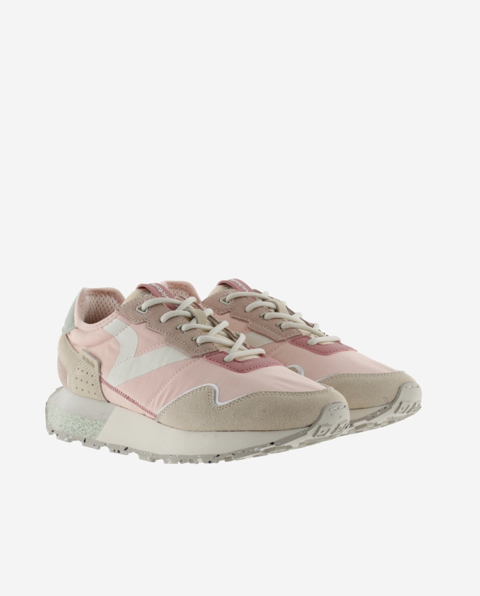 Sapatilhas Desportivas de Nylon com Peças de Camurça e Sola Serrilhada Rosa-pastel-5