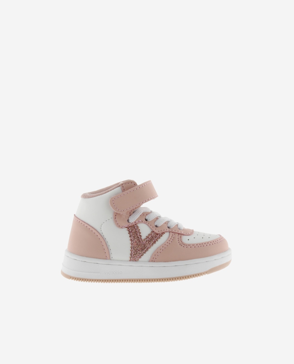 Sapatilhas Desportivas Abotinadas com Logotipo de Glitter e Cordão Elástico Victoria Nude-1
