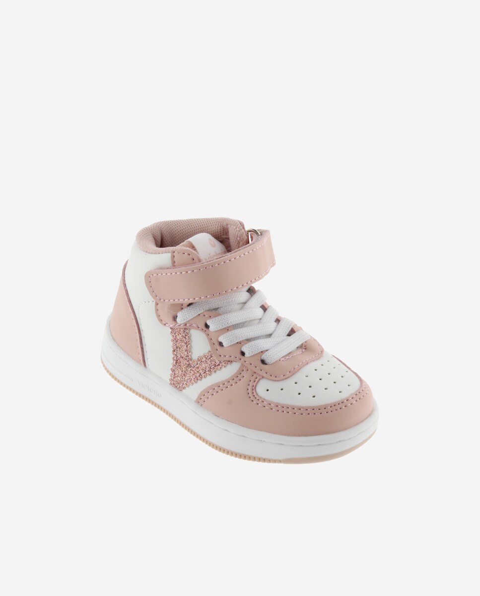 Sapatilhas Desportivas Abotinadas com Logotipo de Glitter e Cordão Elástico Victoria Nude-2