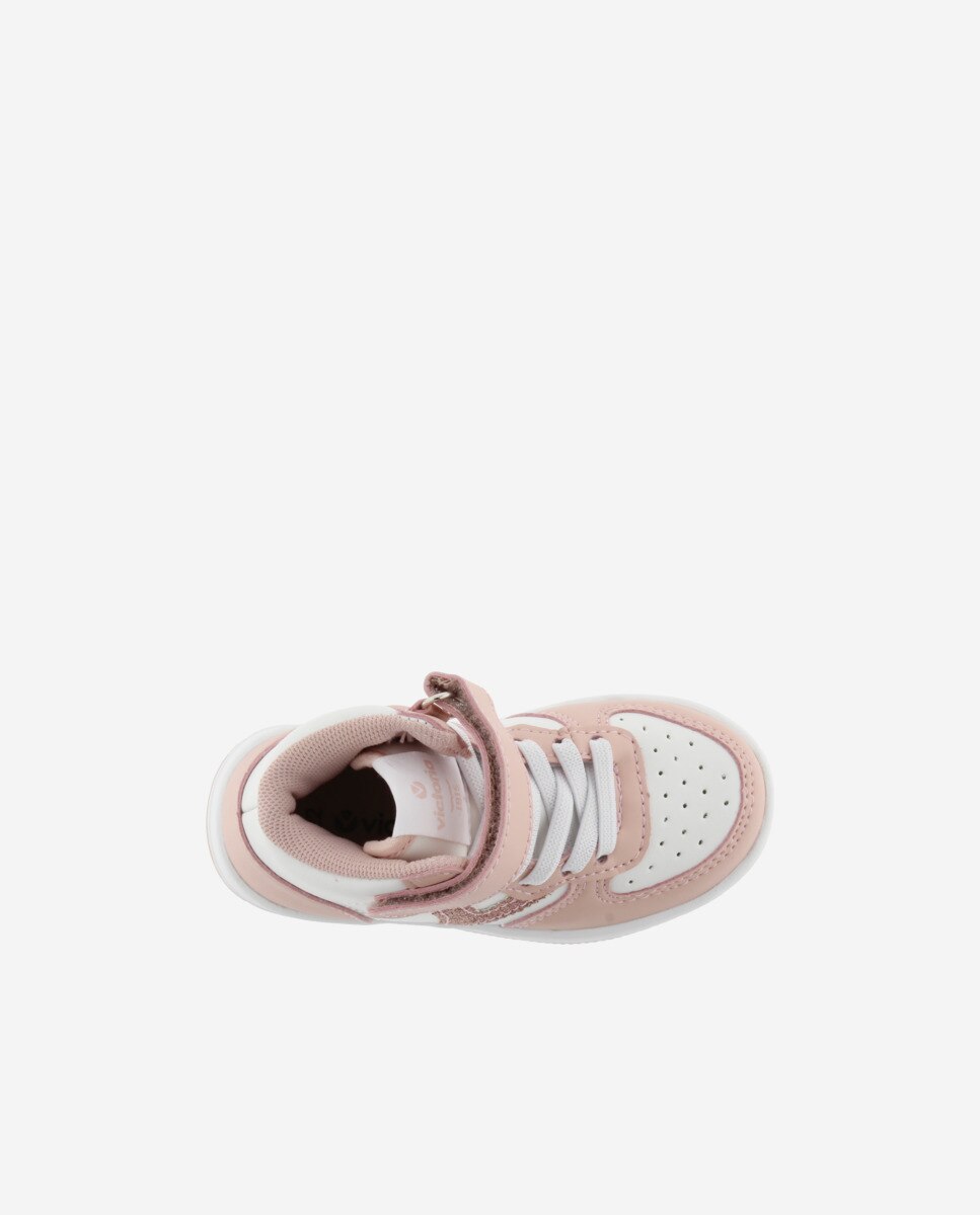 Sapatilhas Desportivas Abotinadas com Logotipo de Glitter e Cordão Elástico Victoria Nude-4