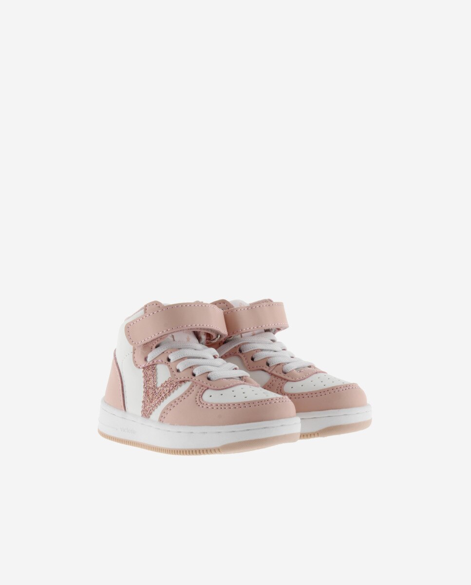 Sapatilhas Desportivas Abotinadas com Logotipo de Glitter e Cordão Elástico Victoria Nude-5