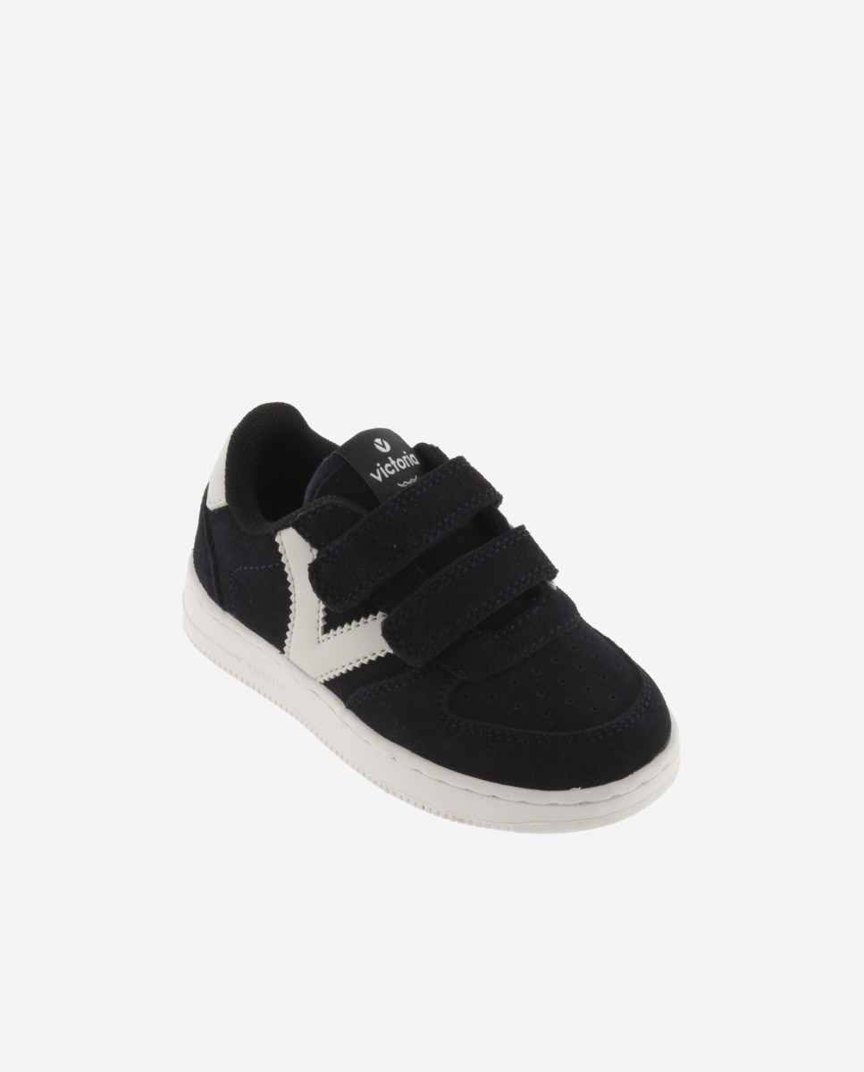 Sapatilhas de Camurça Infantil com Peças em Contraste e Velcro Victoria Azul-marinho-2